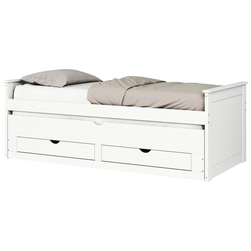 Ausziehbett Kiefer massiv mit Bettkasten 90x200 Sandero Weiß