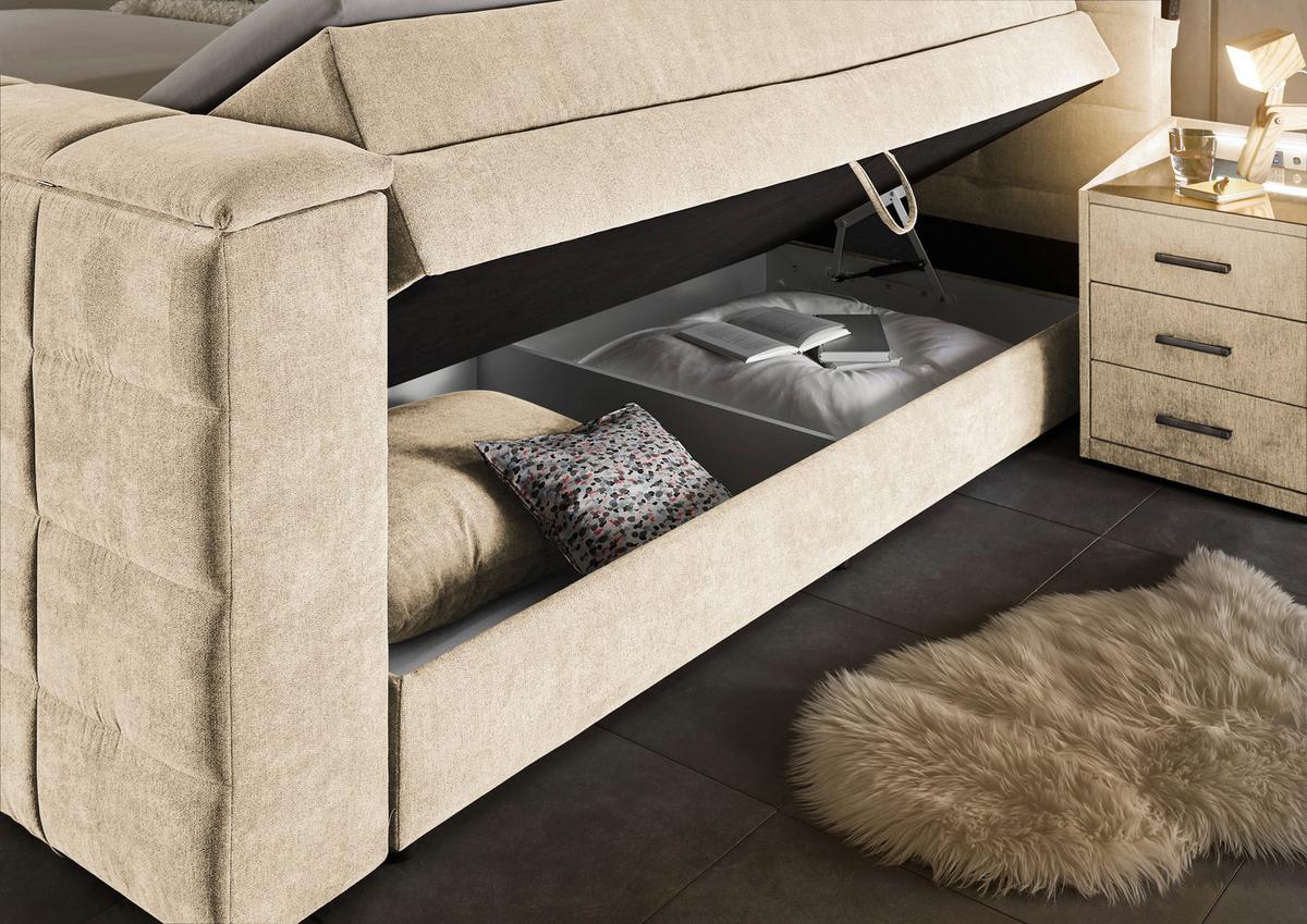 Boxspringbett mit Bettkasten 180x200 cm Denver - Sandfarben, KONVENTIONELL, Textil (180/200cm) - Carryhome