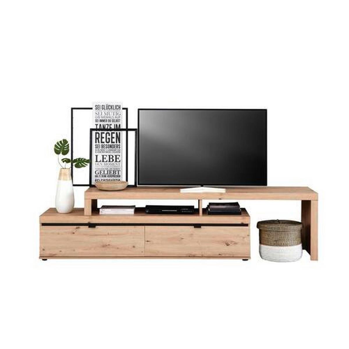 Wohnkombination 4-Tlg. mit Led Nyon, Eiche Dekor/Schwarz - Eichefarben/Schwarz, MODERN, Glas/Holzwerkstoff (318,7/200,1/50cm)
