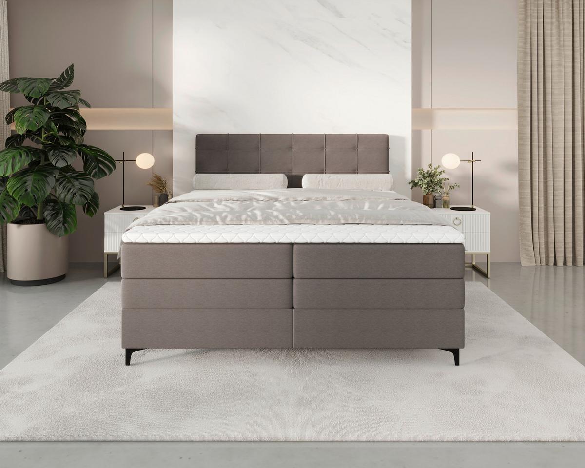 Boxspringbett Mitto mit Topper 180x200 cm - Taupe/Schwarz, KONVENTIONELL, Textil/Metall (180/200cm)