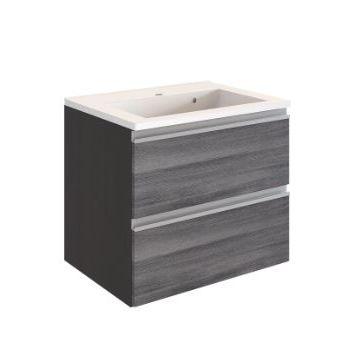 Waschbecken mit Unterschrank Arezzo B: 60cm, Eiche Dekor - Graphitfarben/Weiß, Basics, Holzwerkstoff/Stein (60cm) - Held
