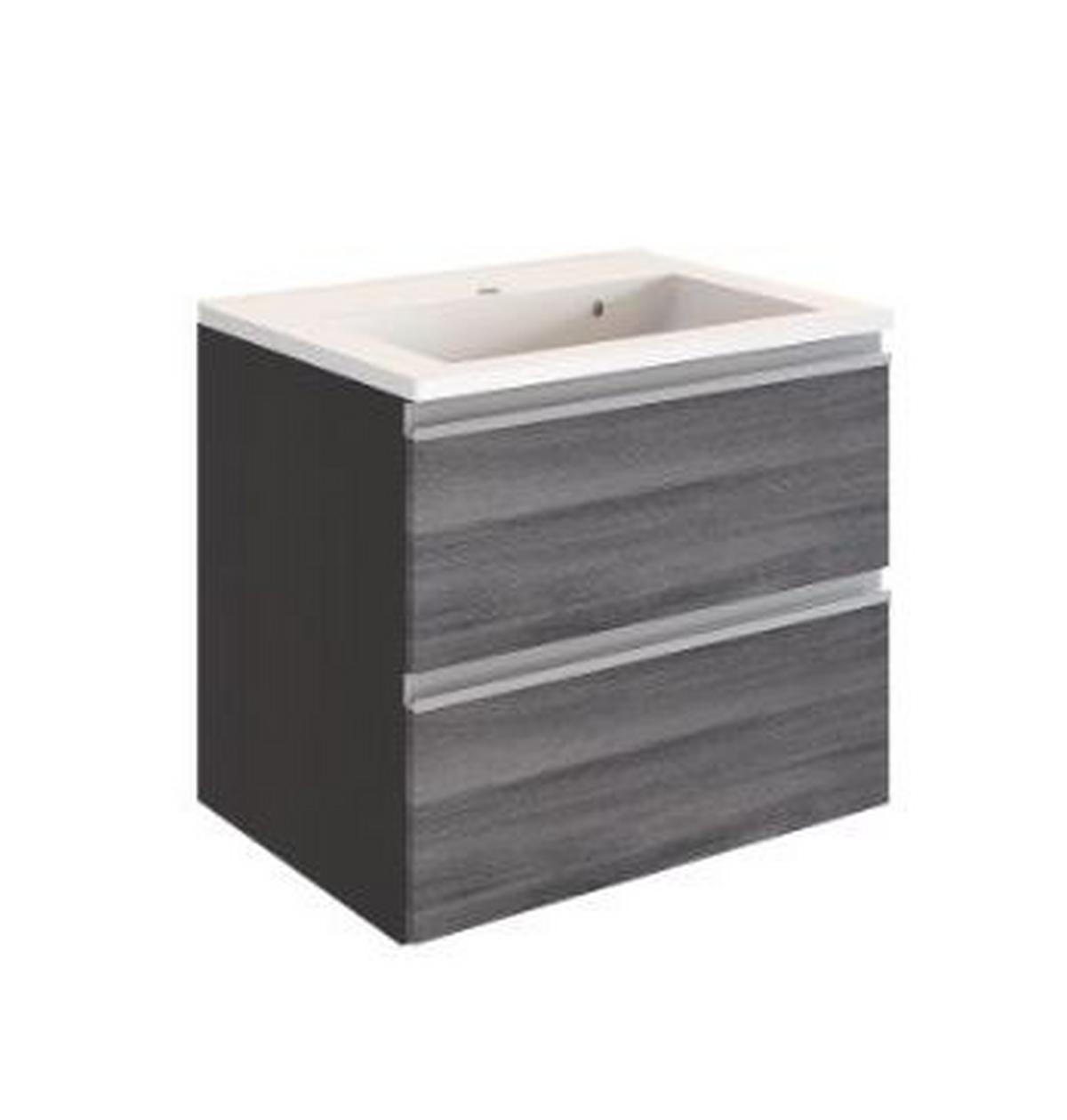 Waschbecken mit Unterschrank Arezzo B: 60cm, Eiche Dekor - Graphitfarben/Weiß, Basics, Holzwerkstoff/Stein (60cm) - Held