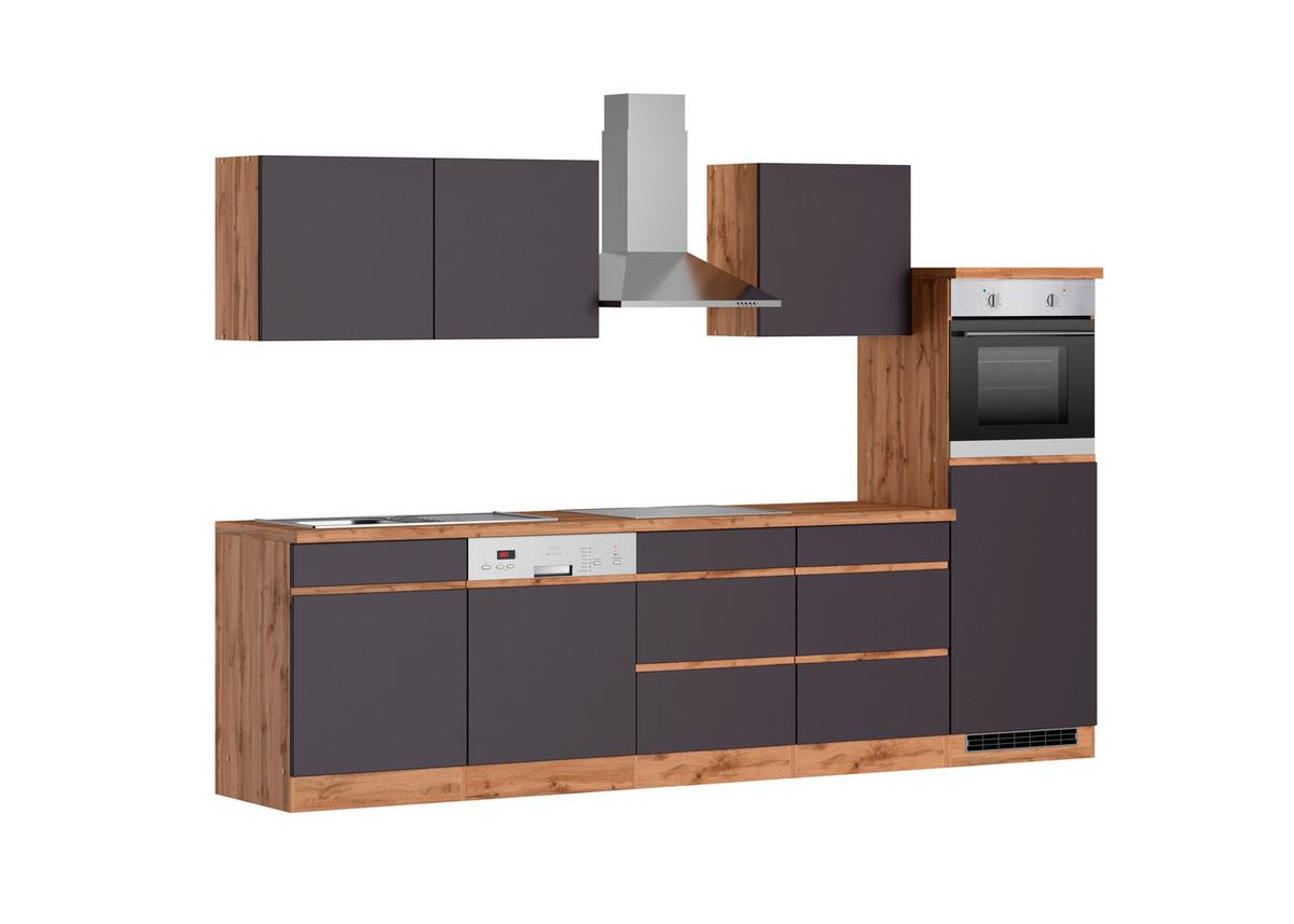 Küchenzeile Turin Mit Geräten B: 300 Cm Grau/eiche Dekor - Eiche Wotan/Grau, Design, Holzwerkstoff (300cm) - Held