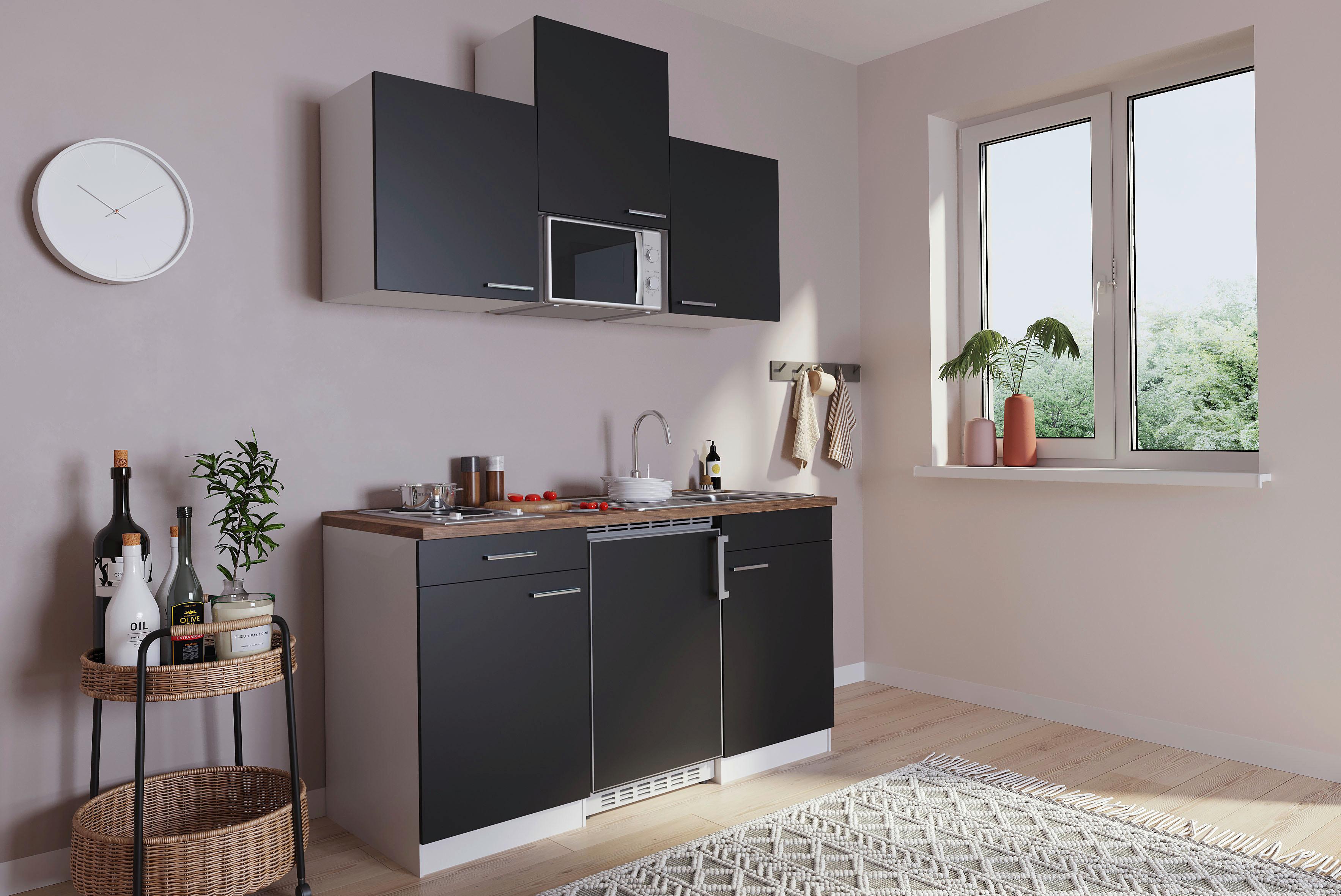 Schwarze Miniküche mit Mikrowelle kaufen