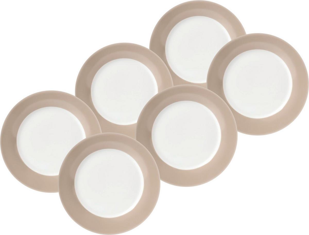 Speisetellerset Weiß Taupe 6-teilig D: 26,5 cm - Taupe/Weiß, Basics, Keramik (26,5cm) - Van Well