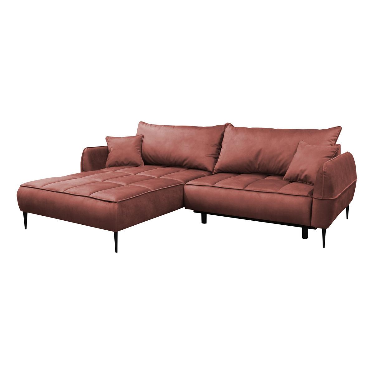 Ecksofa mit Bettkasten Letto 189x260 cm Velours Koralle - Koralle/Schwarz, Design, Textil (189/260cm) - MID.YOU