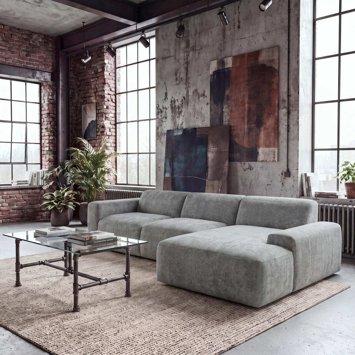 ECKSOFA Hannah Hellgrau 343x170 cm - Hellgrau/Schwarz, Design, Textil (343/170cm) - MID.YOU