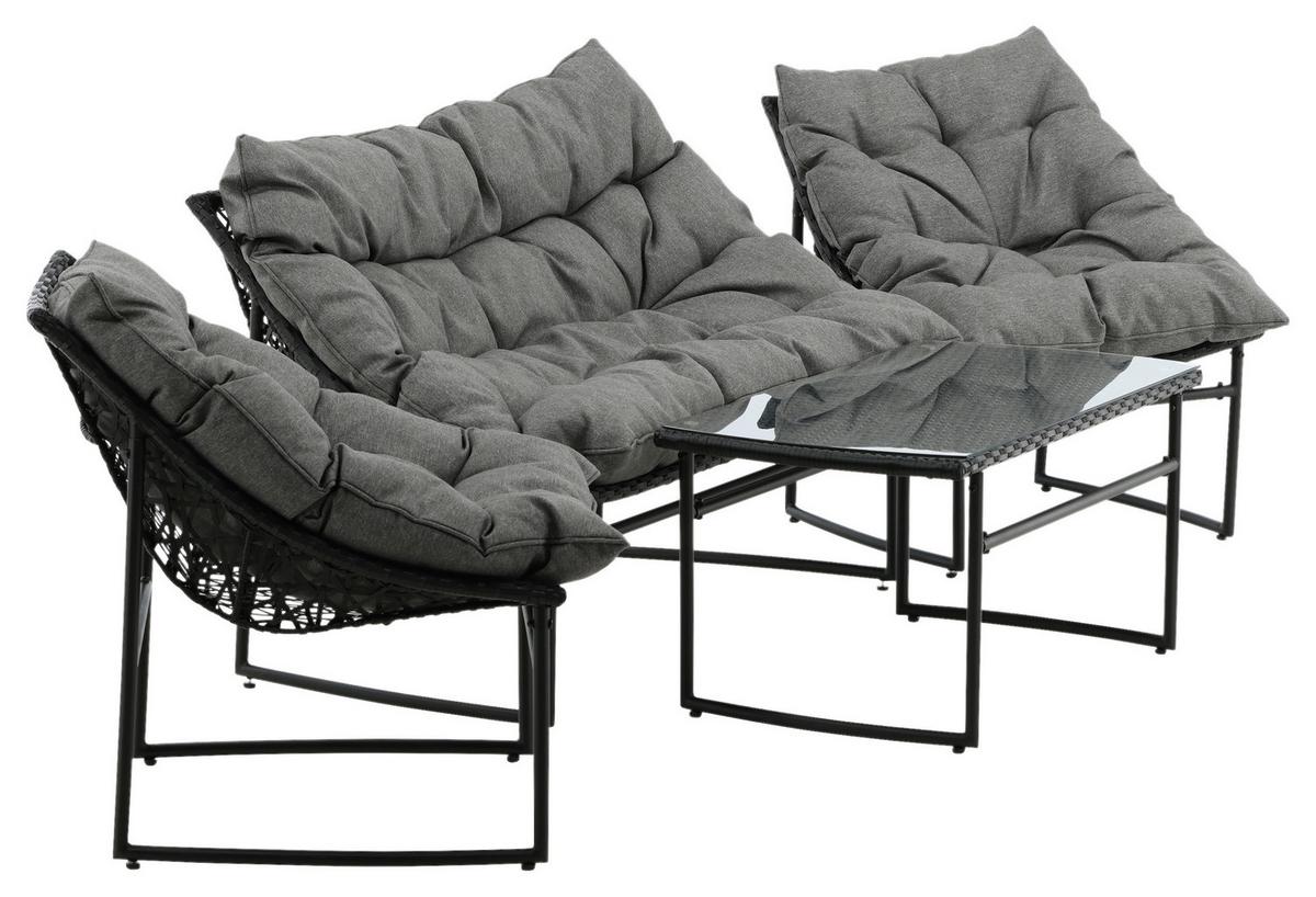 LOUNGEGARNITUR TINA - Schwarz/Grau, KONVENTIONELL, Kunststoff/Textil - Gardenson