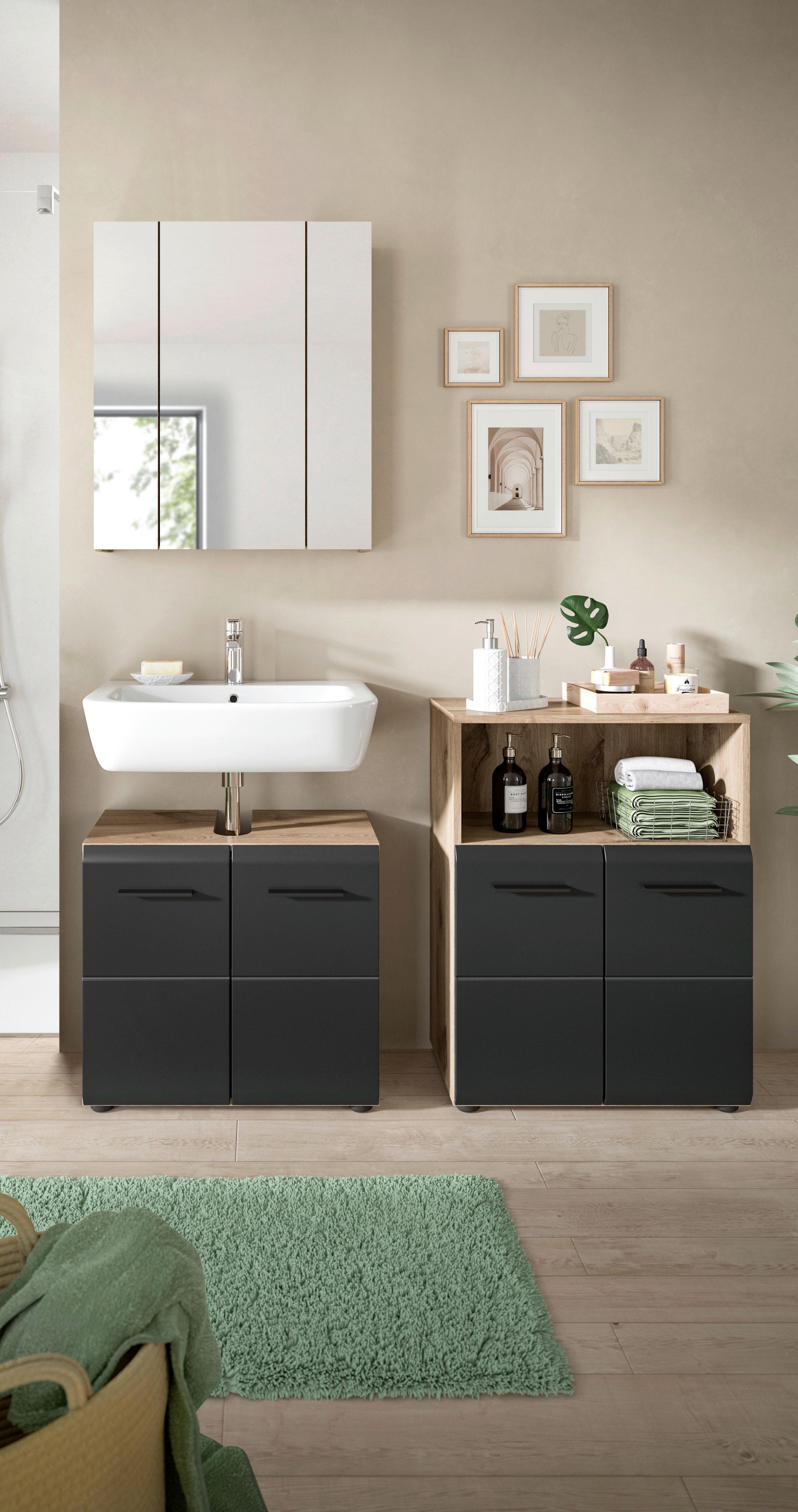 Kúpeľňa Ice 3-dielna, čierna/Dub tmavy - čierna/tmavý dub, Basics, kompozitné drevo/plast (120cm) - MID.YOU