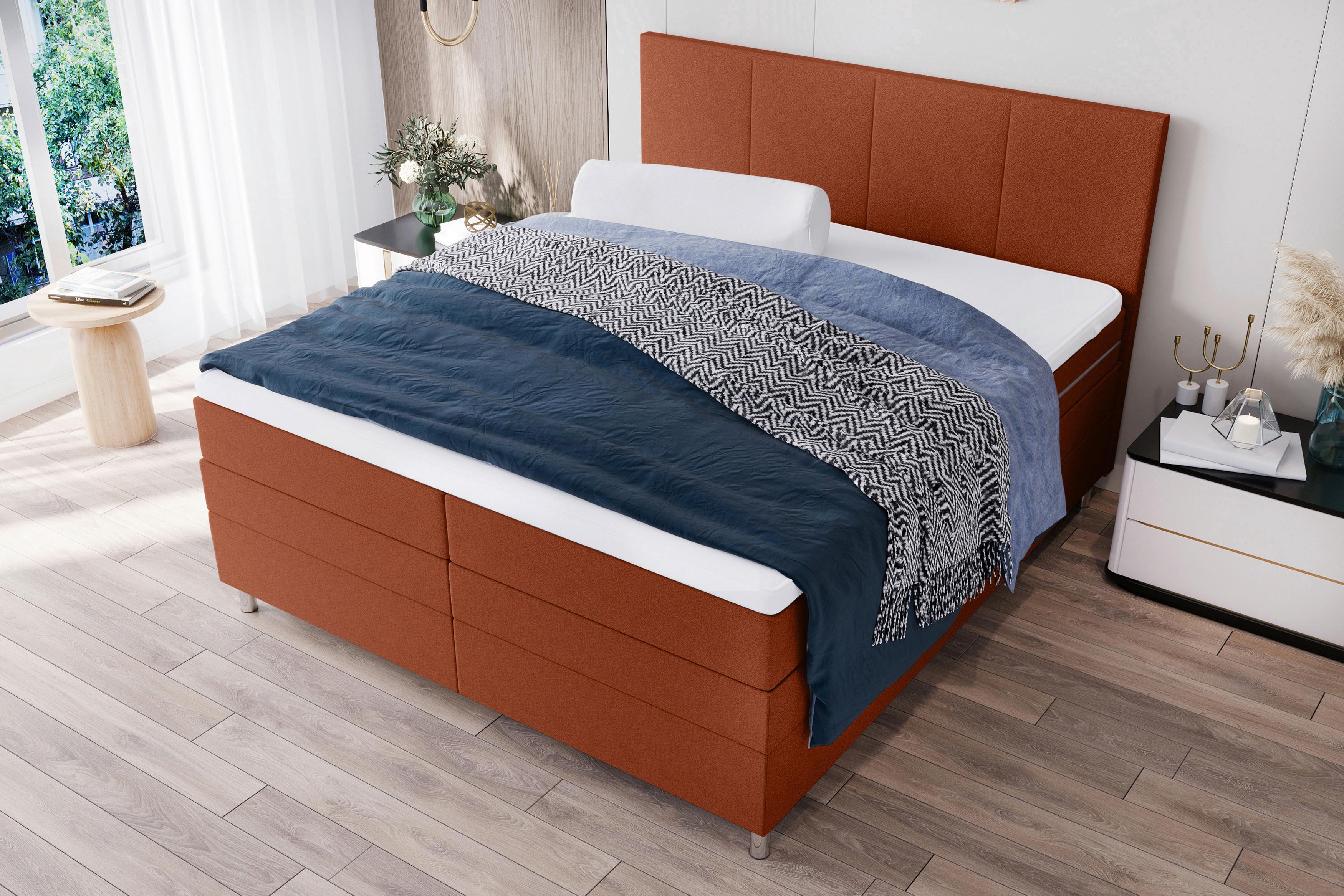 Boxspringbett Messina - Chromfarben/Rostfarben, KONVENTIONELL, Textil (140/200cm)