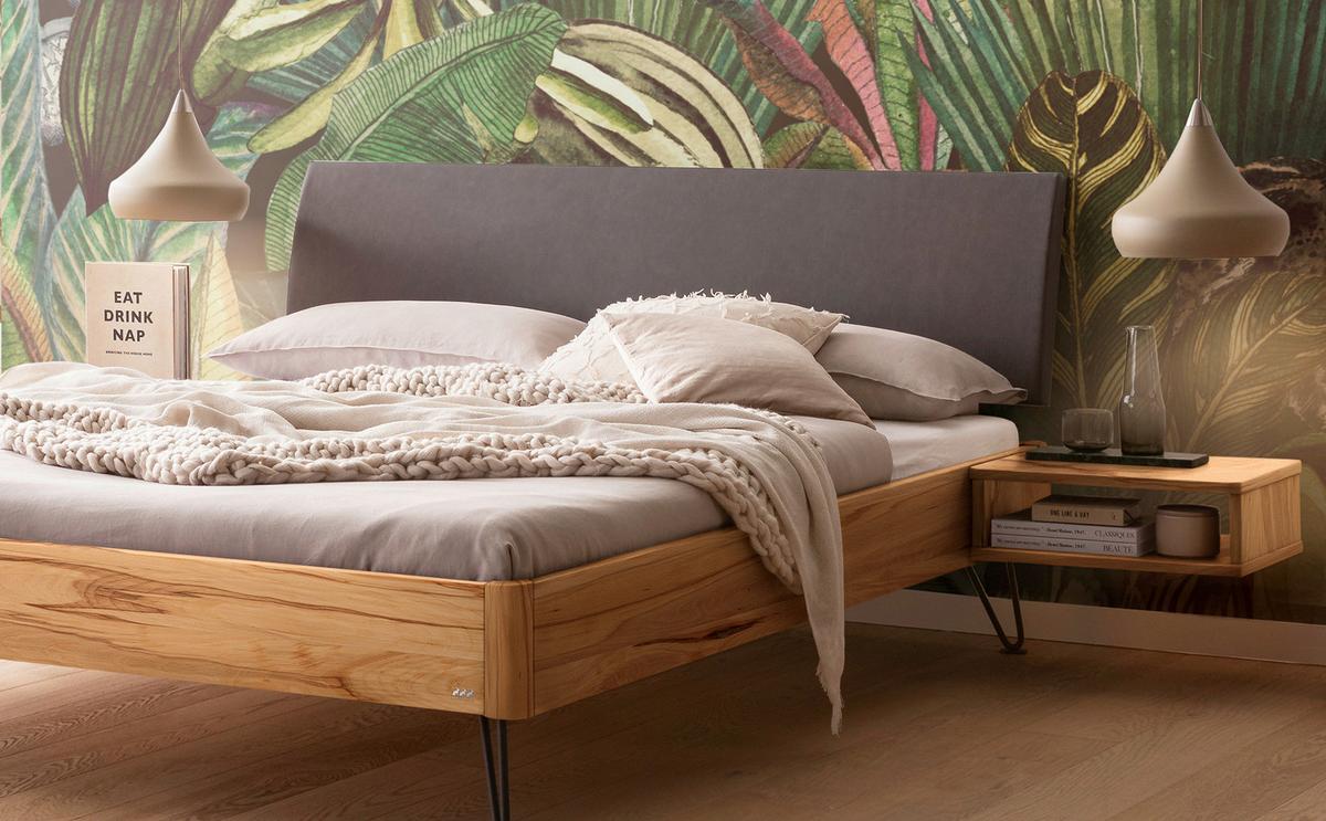 Bett Lugano, Buchefarben 140x200 Cm - Dunkelgrau/Anthrazit, MODERN, Holz/Textil (140/200cm) - Hasena