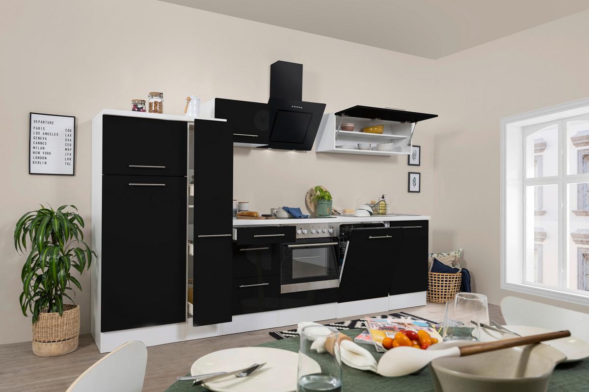 Küchenzeile mit Geräten 310 cm Schwarz Hochglanz/Weiß - Schwarz/Weiß, KONVENTIONELL, Holzwerkstoff (310cm) - Respekta