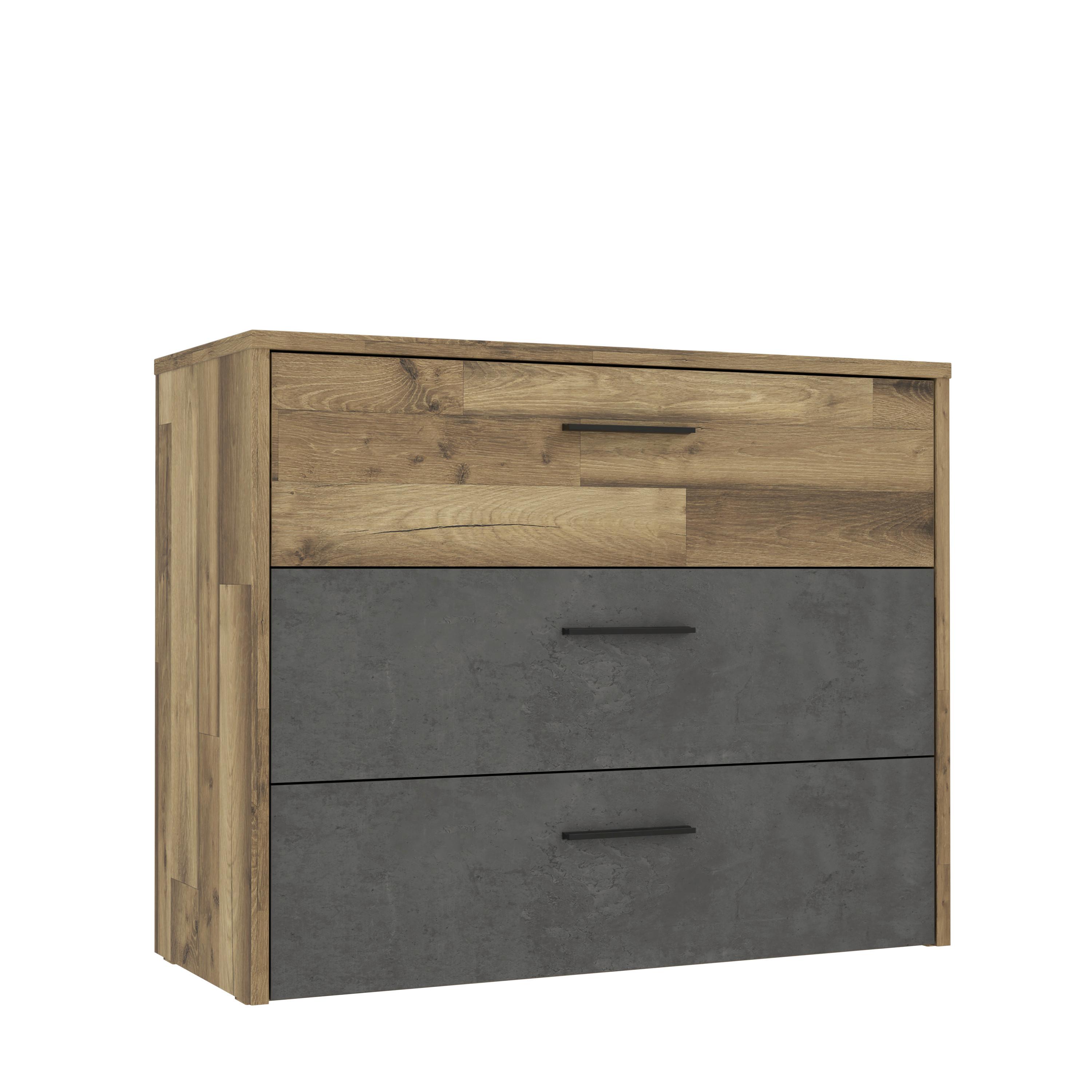 Kommode 100 Cm Ricciano, Eiche Dekor/ Dunkelgrau - Eichefarben/Dunkelgrau, MODERN, Holzwerkstoff/Kunststoff (100/80/41,5cm) - MID.YOU