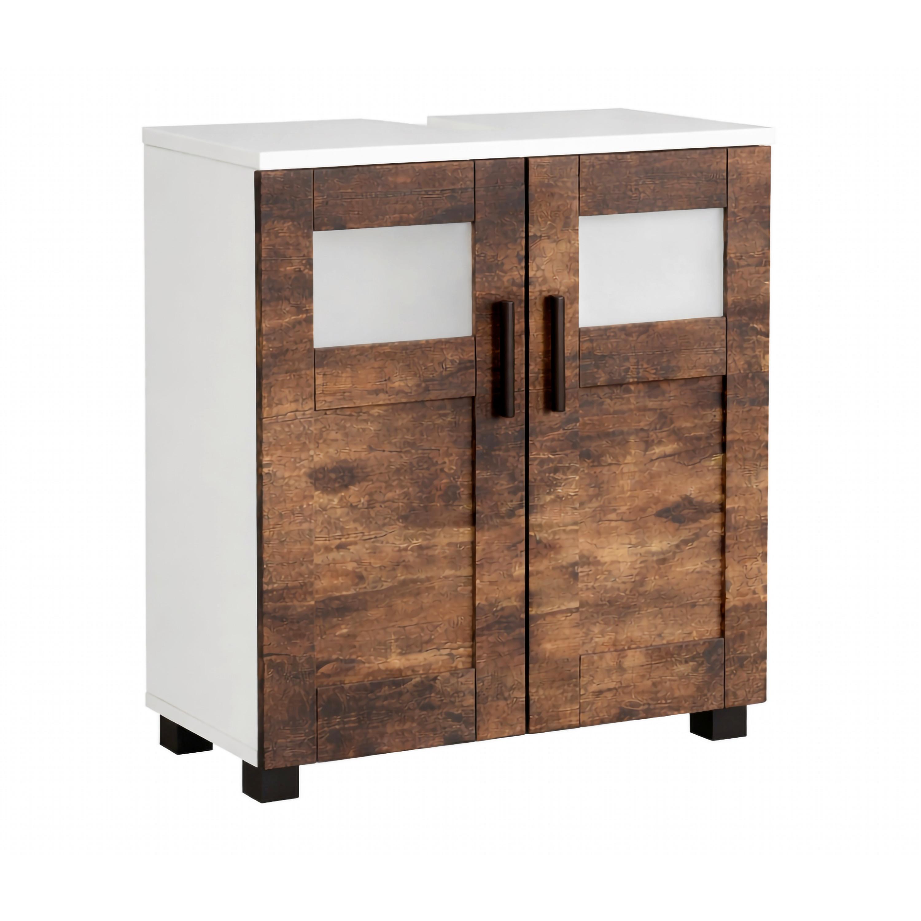 Waschbeckenunterschrank Nilari Weiß/Eichefarben B: 60cm - Eichefarben/Weiß, Trend, Glas/Holzwerkstoff (60/60/29cm) - MID.YOU