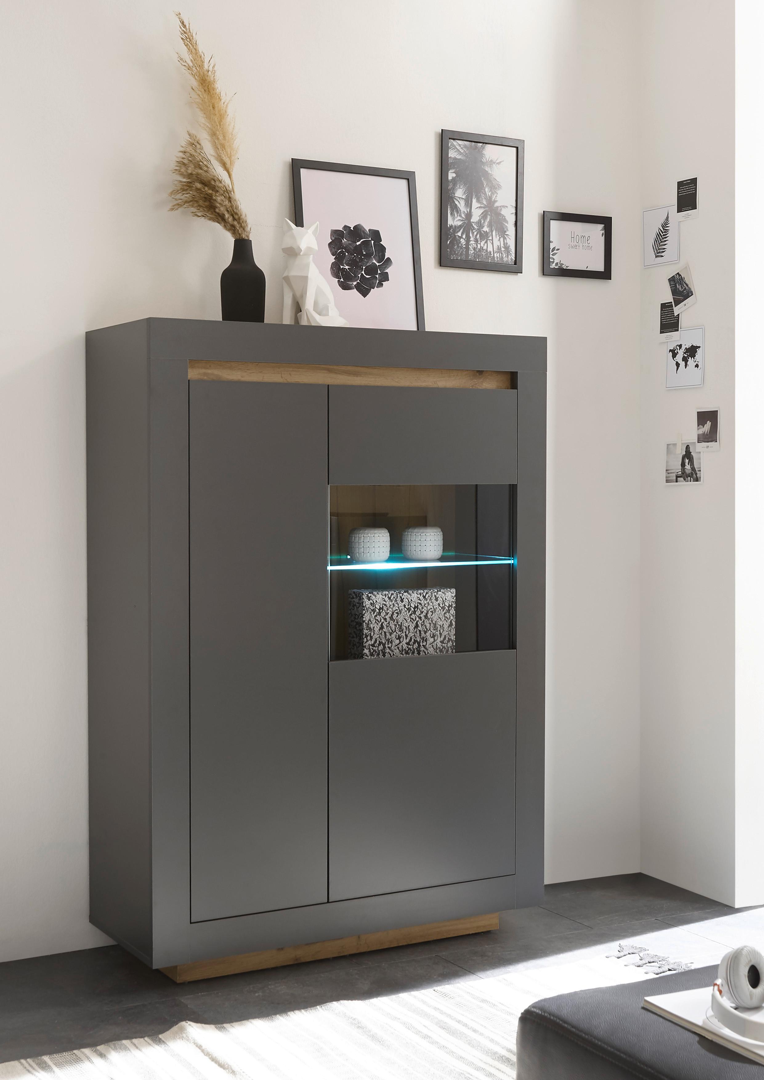 Vitrine Axxa - Anthrazit/Eiche Wotan, Design, Glas/Holzwerkstoff (96/136/38cm) - MID.YOU