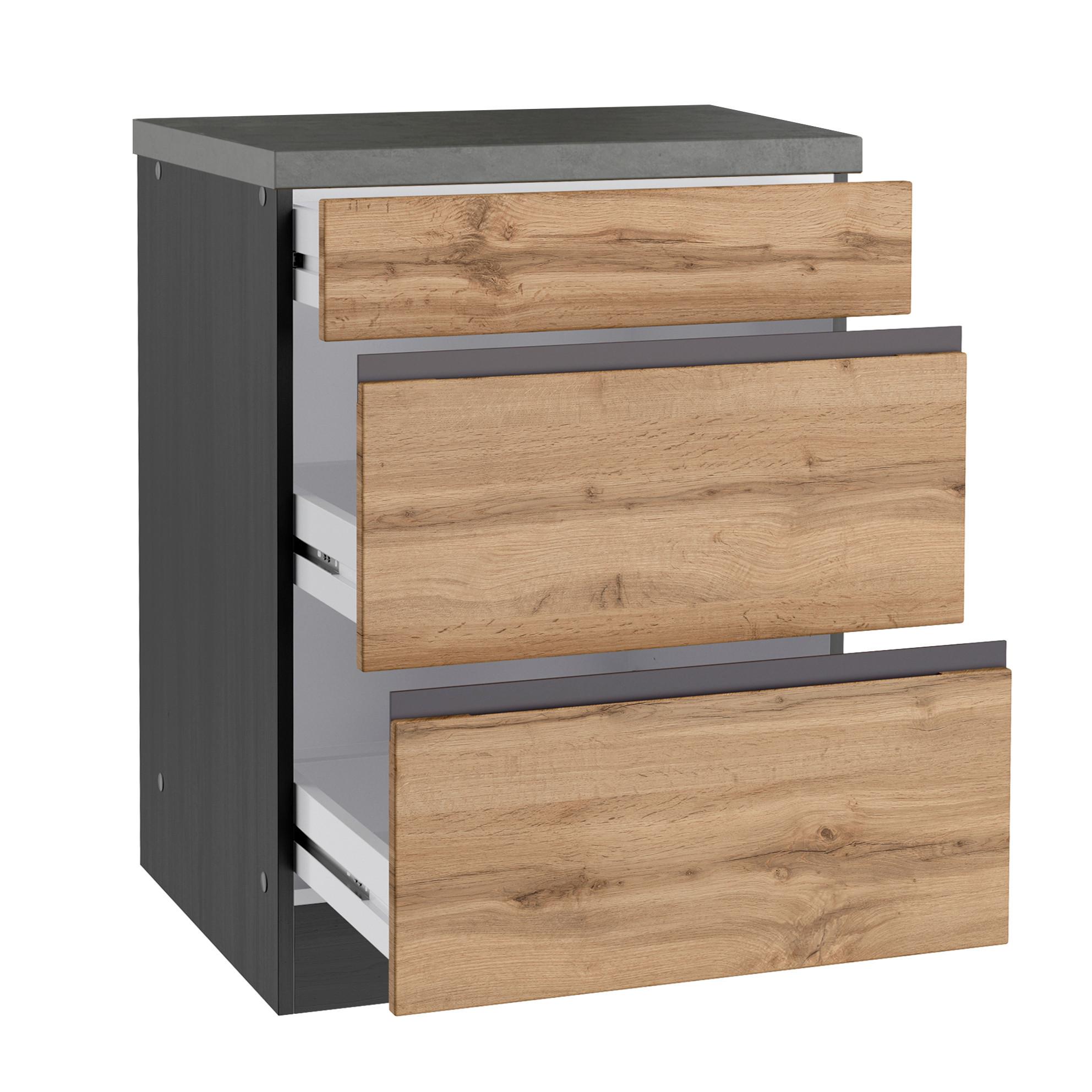 Küchenunterschrank Turin B: 60 cm Graphitfarben/Eiche Dekor - Eiche Wotan/Graphitfarben, Design, Holzwerkstoff (60/86/60cm) - Held