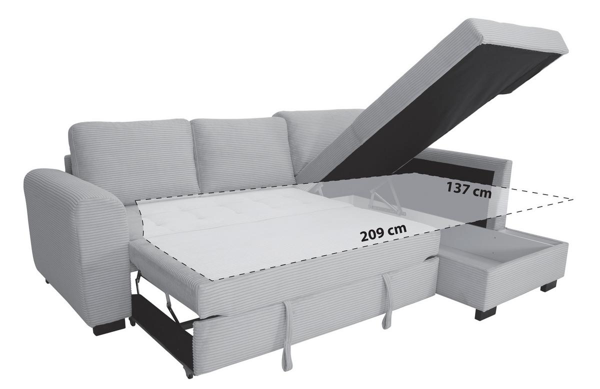 Ecksofa John Grau S: 239x178 cm - Schwarz/Grau, Trend, Textil (239/178cm)
