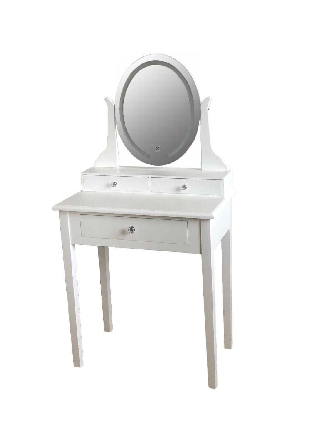 Schminktisch Kathi Weiß B: 70 Cm Mit Spiegel, Led Und Lade - Weiß, MODERN, Glas/Holz (70/77-135/40cm)