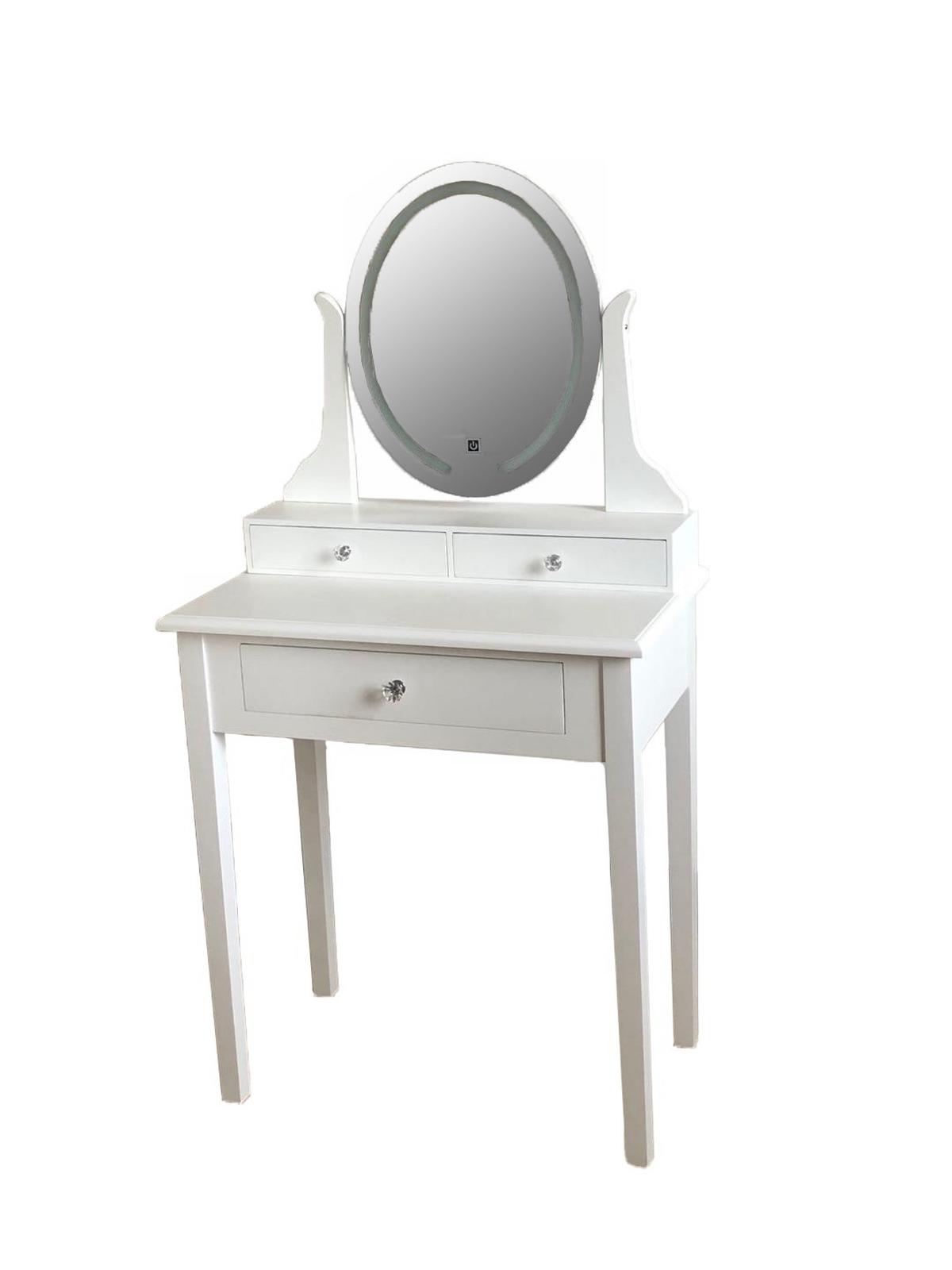 Sminkasztal Kathi - fehér, Modern, faalapú anyag/Üveg (70/77-135/40cm)