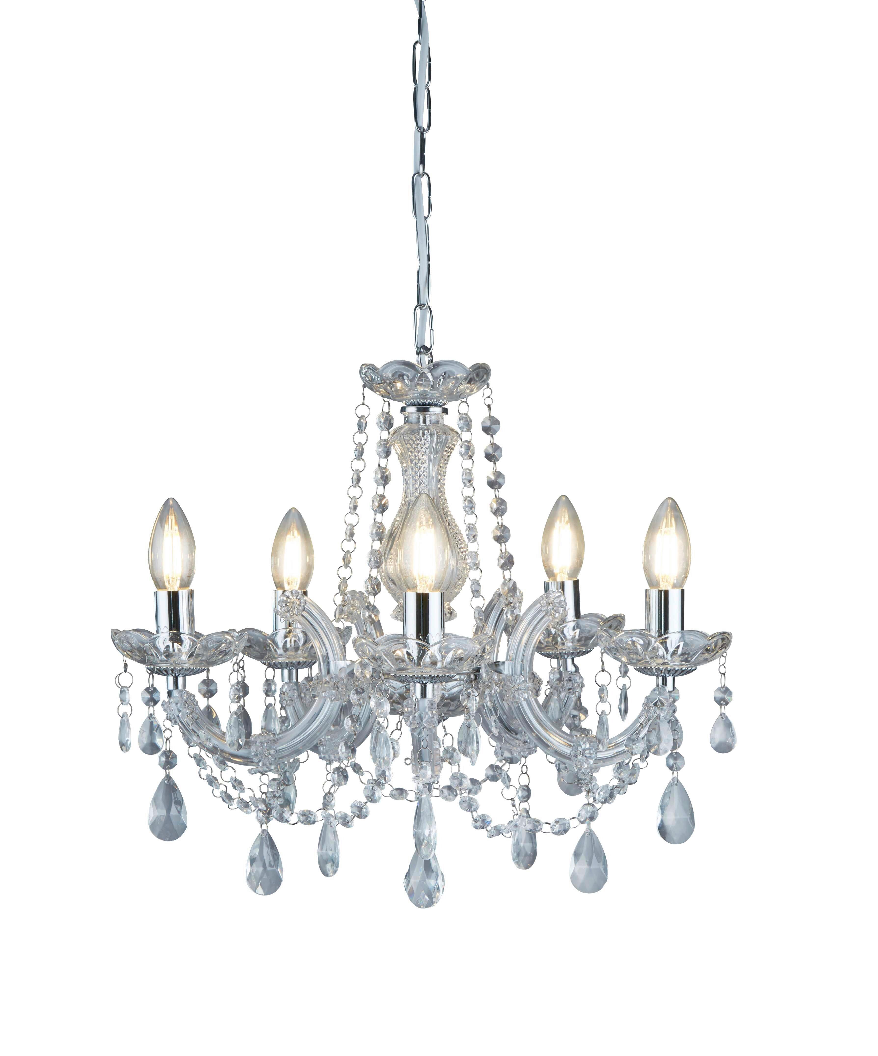 Kronleuchter 5-flammig, Chromfarben, Metall, Dimmbar