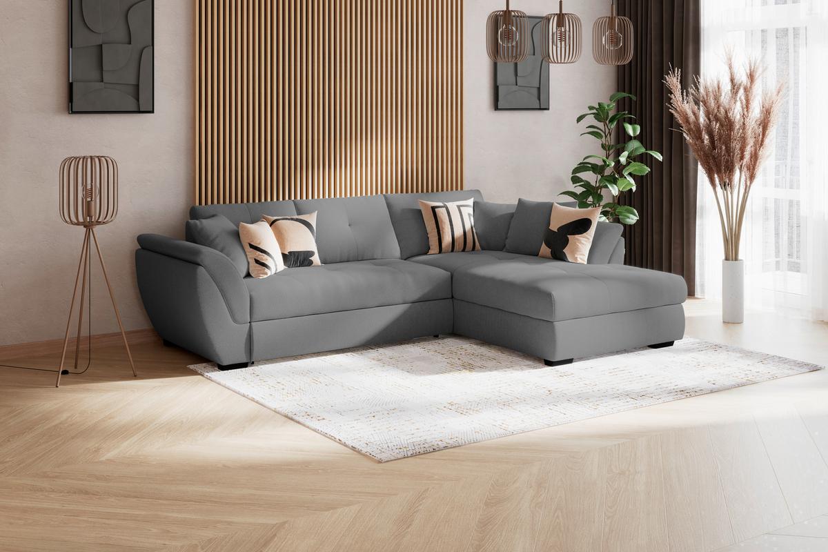 Rohová sedačka BERISSO, pravá, antracitová tk. VINCI - čierna/antracitová, Konventionell, textil (278/187cm) - Ondega