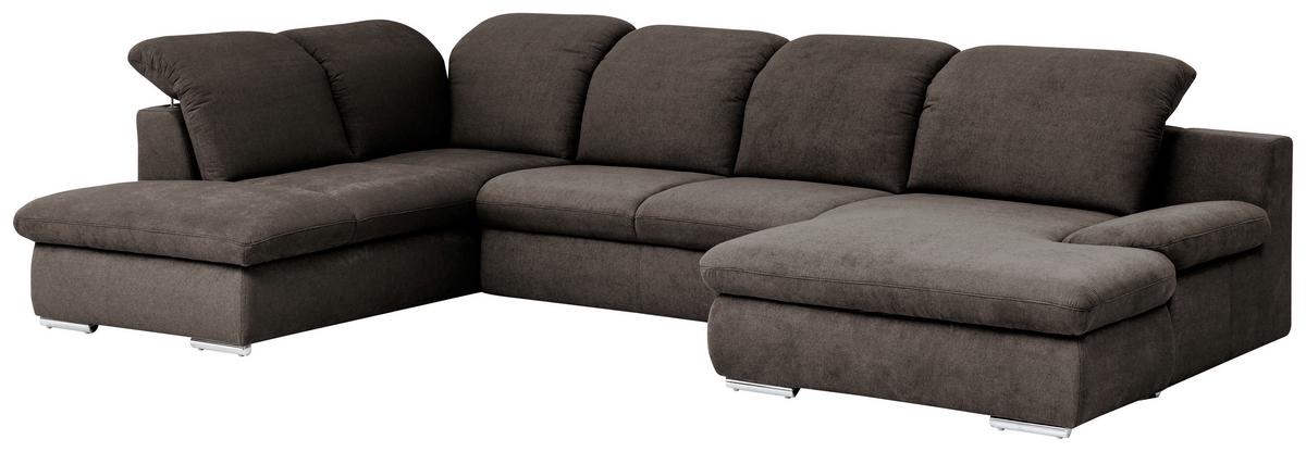 Wohnlandschaft Isona Braun Chenille - Chromfarben/Braun, Design, Textil (212/353/165cm) - Livetastic