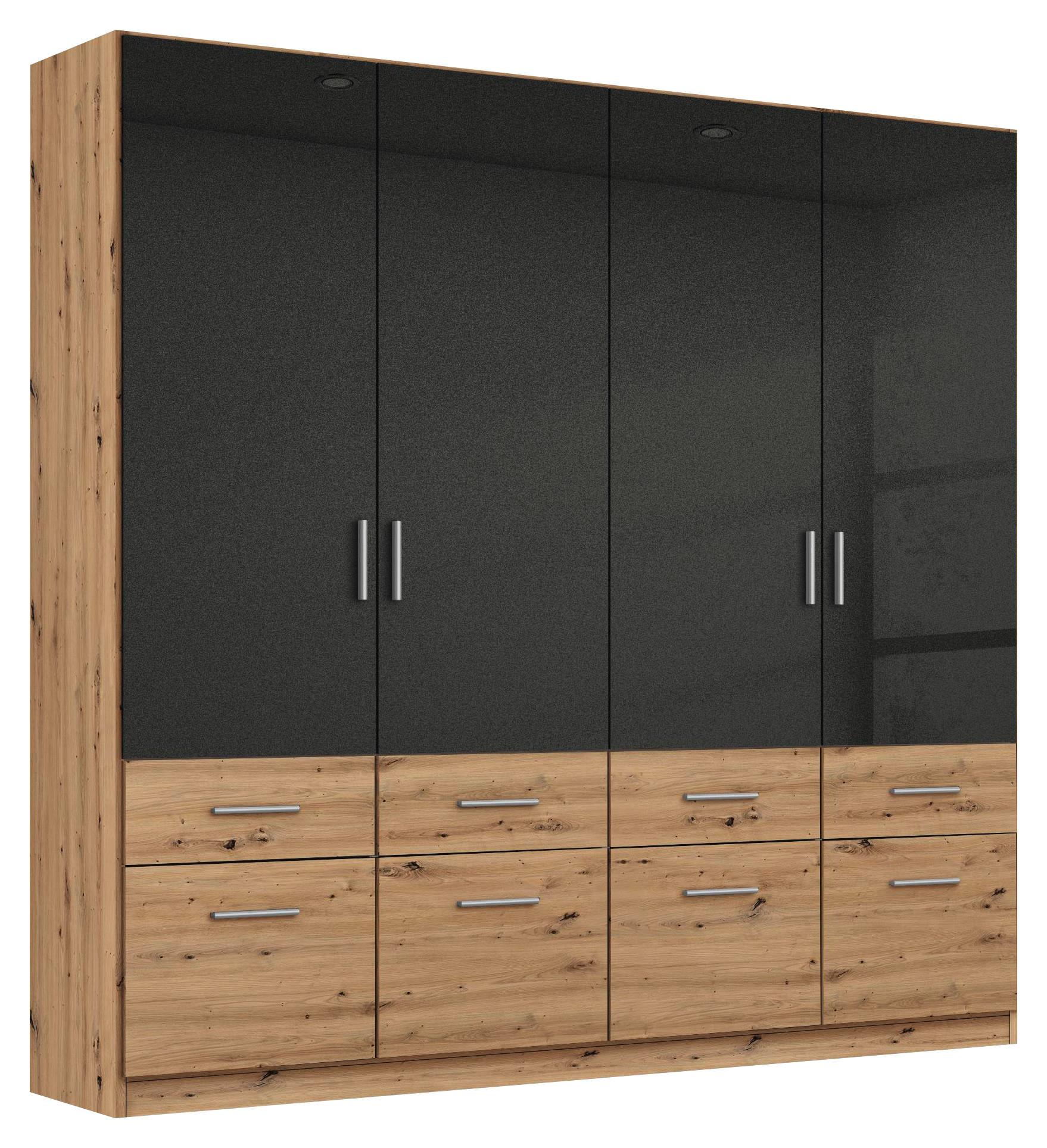 Drehtürenschrank 181 cm Celle Extra, Eiche Dekor/Effektgrau - Dunkelgrau/Eiche Artisan, Design, Holzwerkstoff (181/197/54cm)