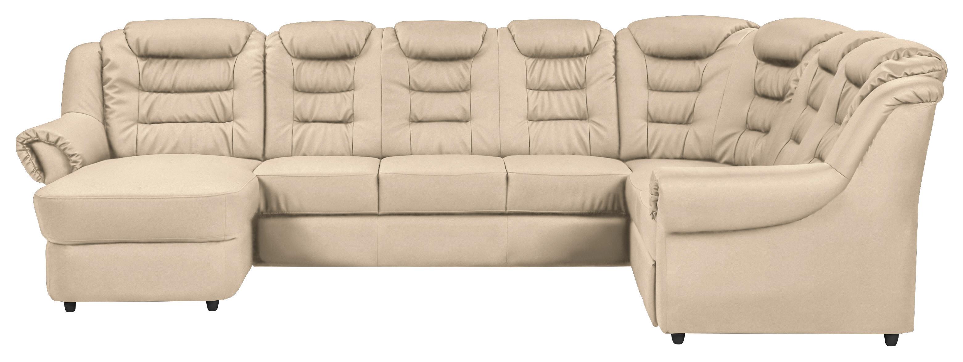 Wohnlandschaft Boston Beige Lederlook - Beige/Schwarz, KONVENTIONELL, Textil (165/333/216cm) - Livetastic