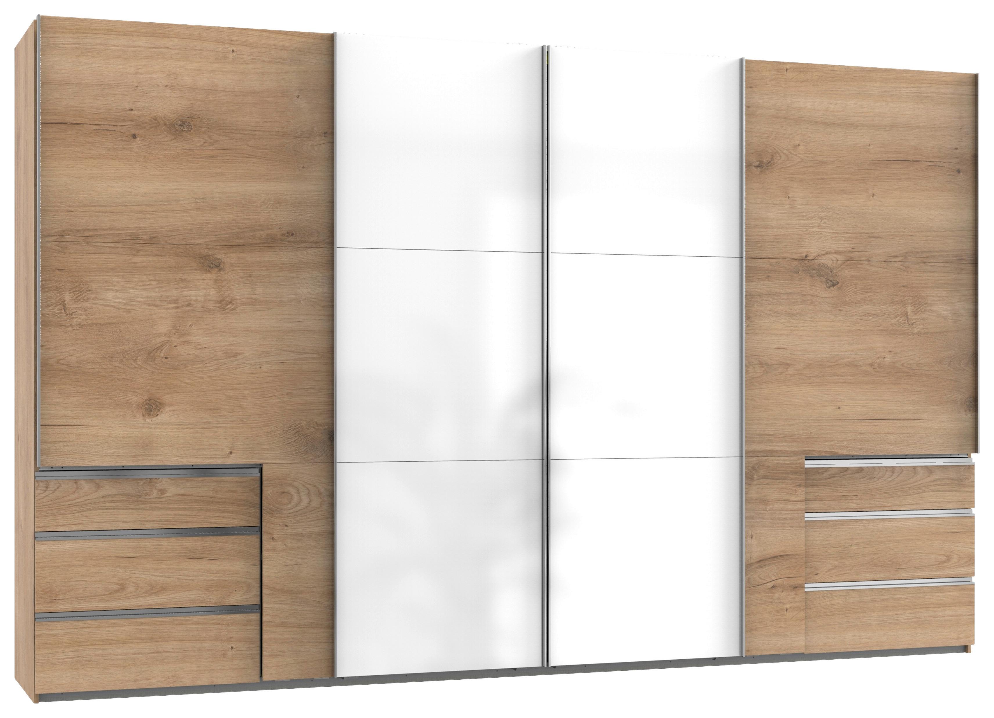 Schwebetürenschrank B: 350 Cm Level Weiß/eichefarben Dekor - Eichefarben/Weiß, MODERN, Holzwerkstoff (350/216/65cm) - MID.YOU