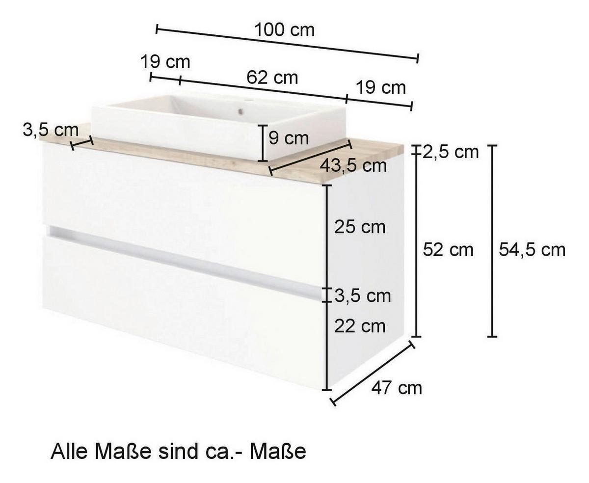 Waschbecken Mit Unterschrank Pienza B: 100 Cm Eiche Dekor - Eiche Wotan/Weiß, MODERN, Keramik/Holzwerkstoff (100cm) - Held