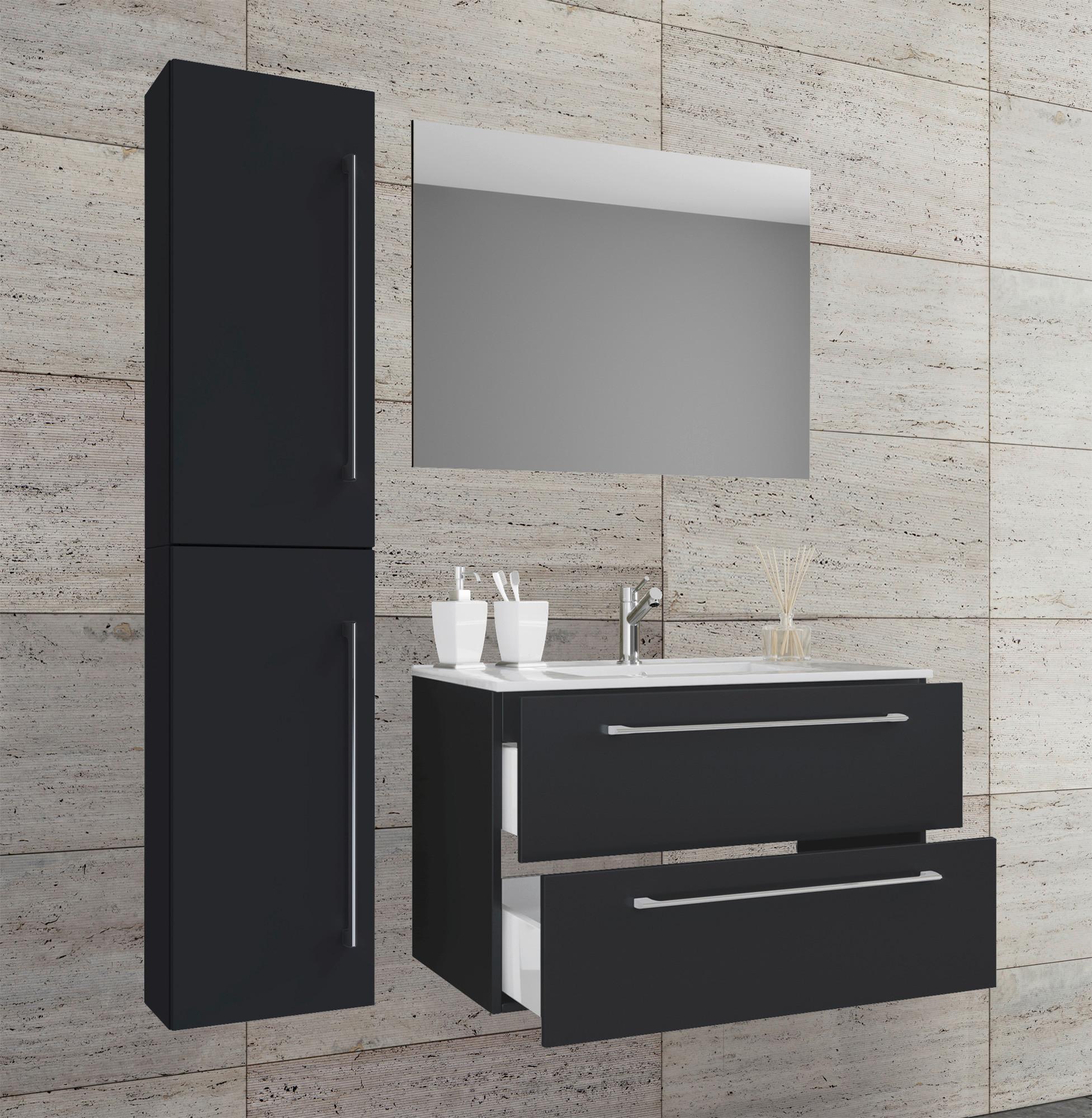 Badezimmer Badinos - Schwarz/Weiß, MODERN, Keramik/Holzwerkstoff (93cm) - MID.YOU