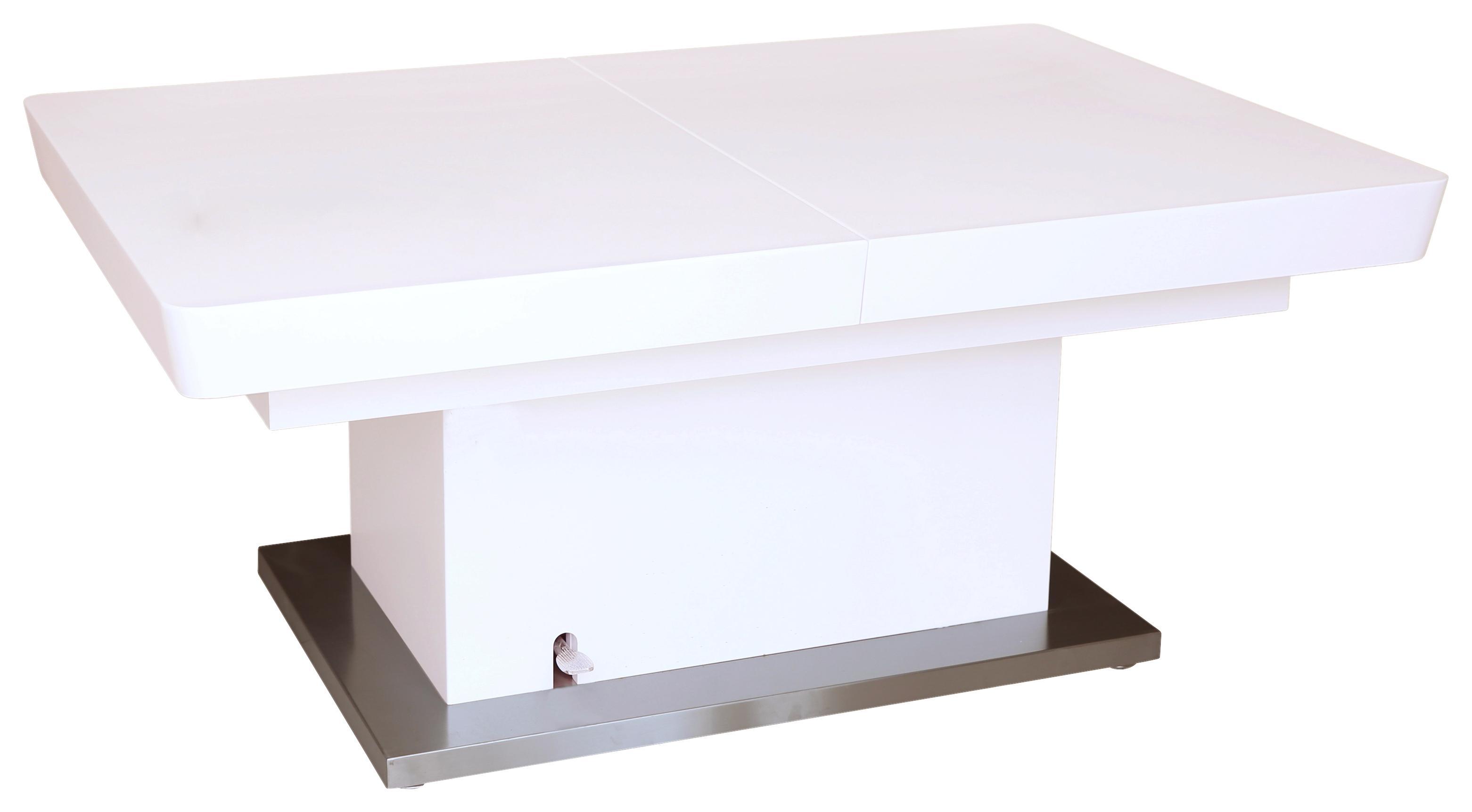 Couchtisch Manchester - Edelstahlfarben/Weiß, MODERN, Holzwerkstoff/Metall (120-160/50-78/80cm)