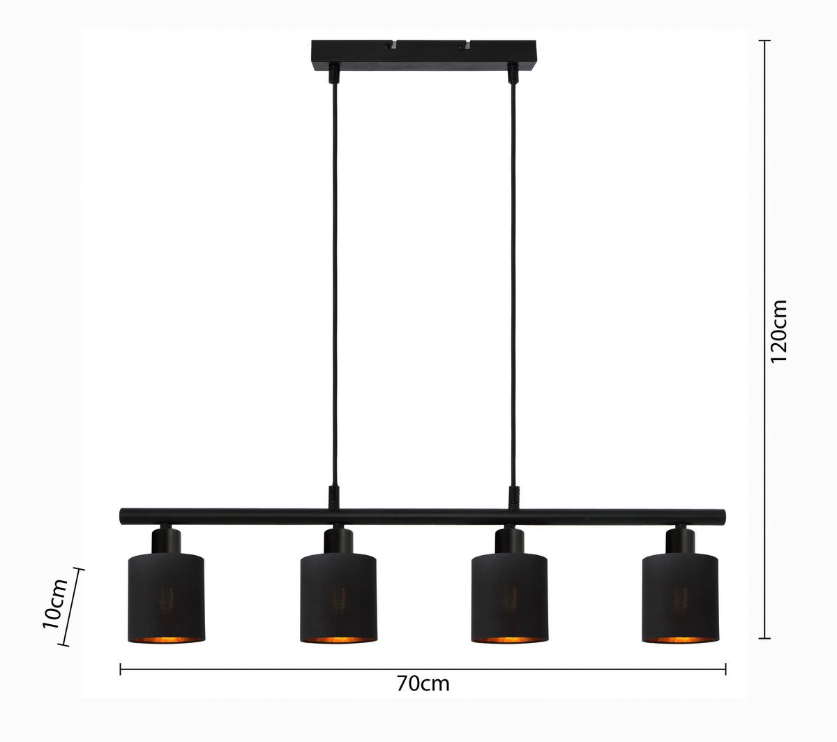 Závesné svietidlo Goldi, E14 LED max. 15W - čierna/zlatá, Modern, kov/textil (70/10/120cm) - Mömax