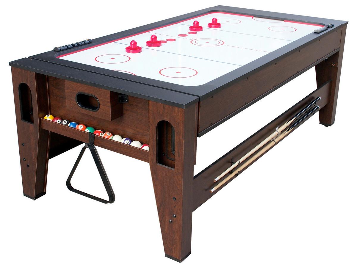 Multi-Spieltisch Reverso Pool+ Airhockey, Braun/Rot/Weiß - Rot/Braun, KONVENTIONELL, Holz/Kunststoff (107/81/217cm) - Ambia Garden