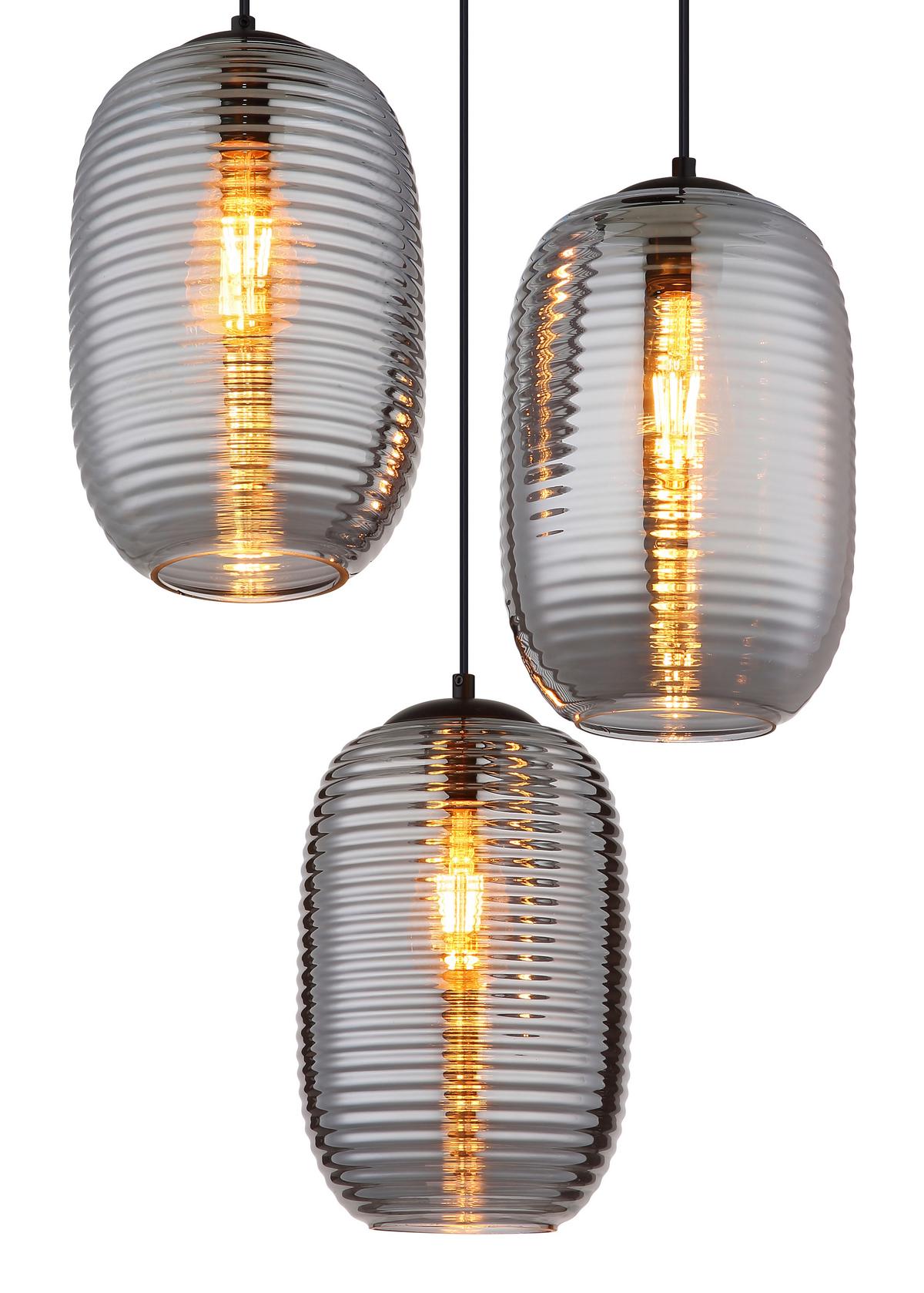 Hängeleuchte 15794-3hr Jefrey - Schwarz/Grau, Basics, Glas/Kunststoff (47/120cm) - Globo