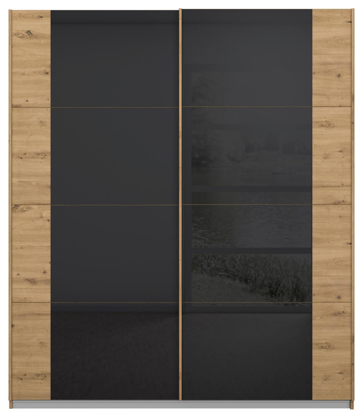 Schwebetürenschrank Artemis B: 181cm Anthrazit/Eiche Dekor - Anthrazit/Eiche Artisan, MODERN, Glas/Holzwerkstoff (181/210/62cm) - Rauch Möbel