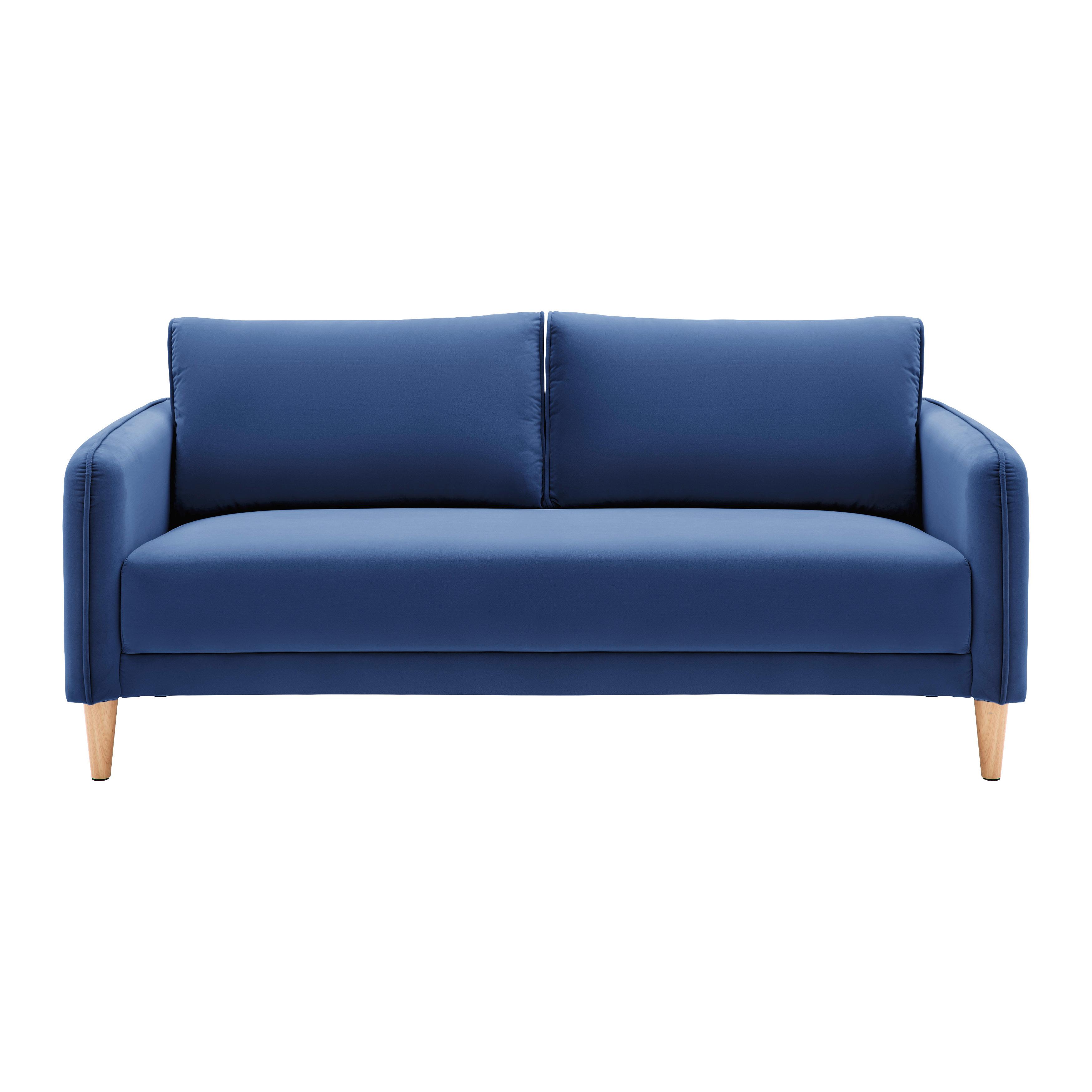 Pohovka LIVIA tmavěmodrá - přírodní barvy/tmavě modrá, Moderní, dřevo/textil (176/78/76cm) - Bessagi Home