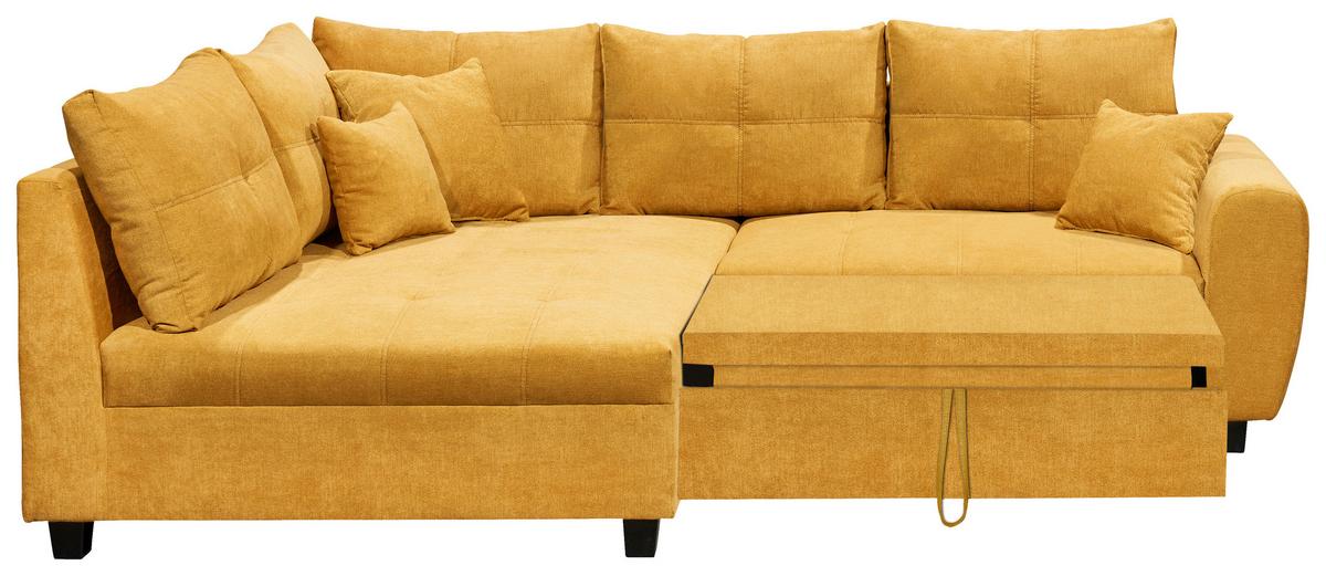 Ecksofa Mit Schlaffunktion + Kissen Lea, Polyester-Nylon - Gelb/Schwarz, Basics, Holzwerkstoff/Textil (176/248cm) - MID.YOU