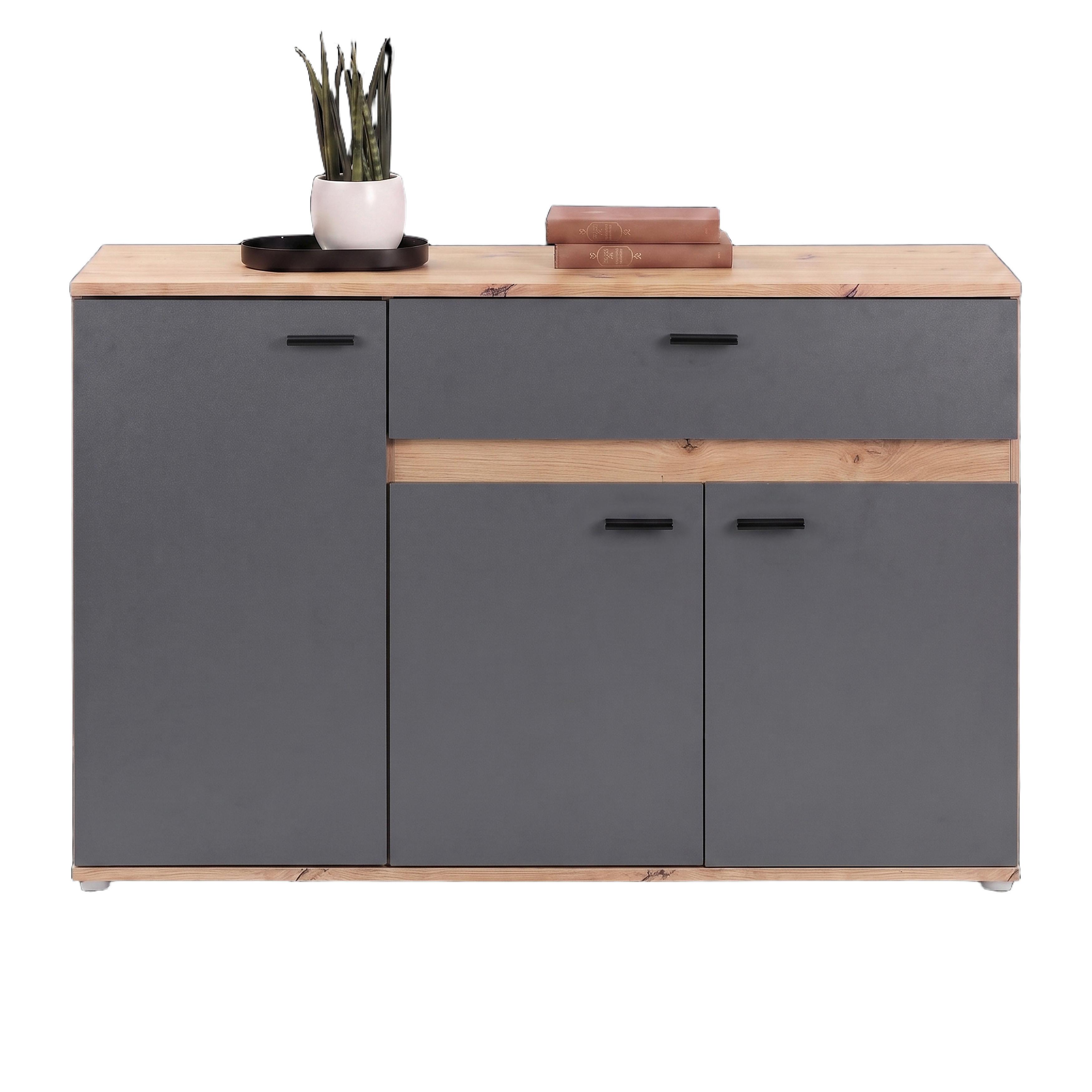 Kommode Carmen 3 Anthrazit/Eichefa. B: 120,1cm - Eichefarben/Anthrazit, Trend, Holzwerkstoff (120,1/80/35cm) - Based