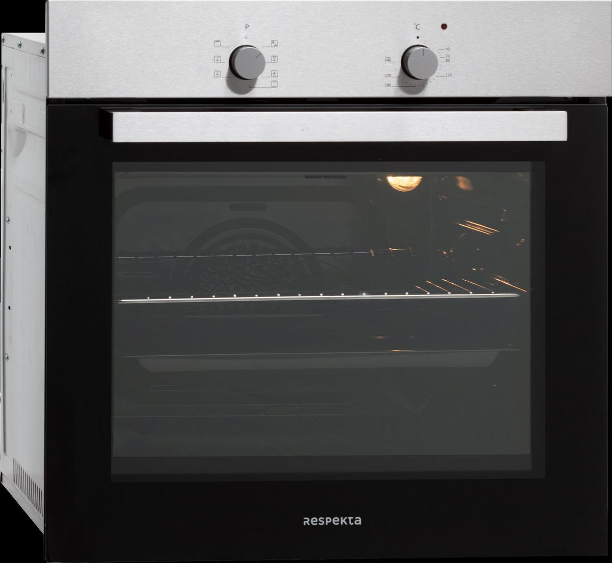 Einbau-Backofen B: 59,5 cm Schwarz/Edelstahlfarben - Edelstahlfarben/Schwarz, Trend, Glas/Metall (59,5/59,5/56,5cm) - Respekta