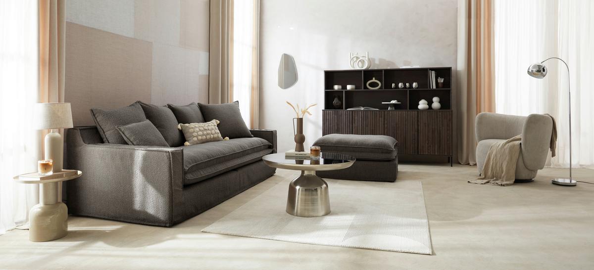 Hocker Aurora - Schwarz/Grau, Trend, Textil (90/46/105cm) - Livetastic