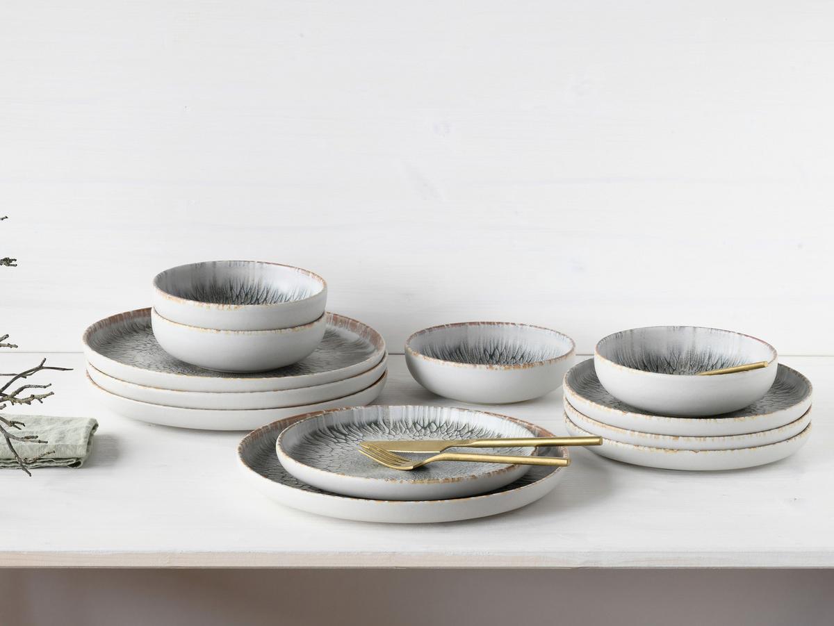 Jídelní souprava 12-dílná - světle šedá, Trend, keramika (42/40/36,5cm) - Creatable