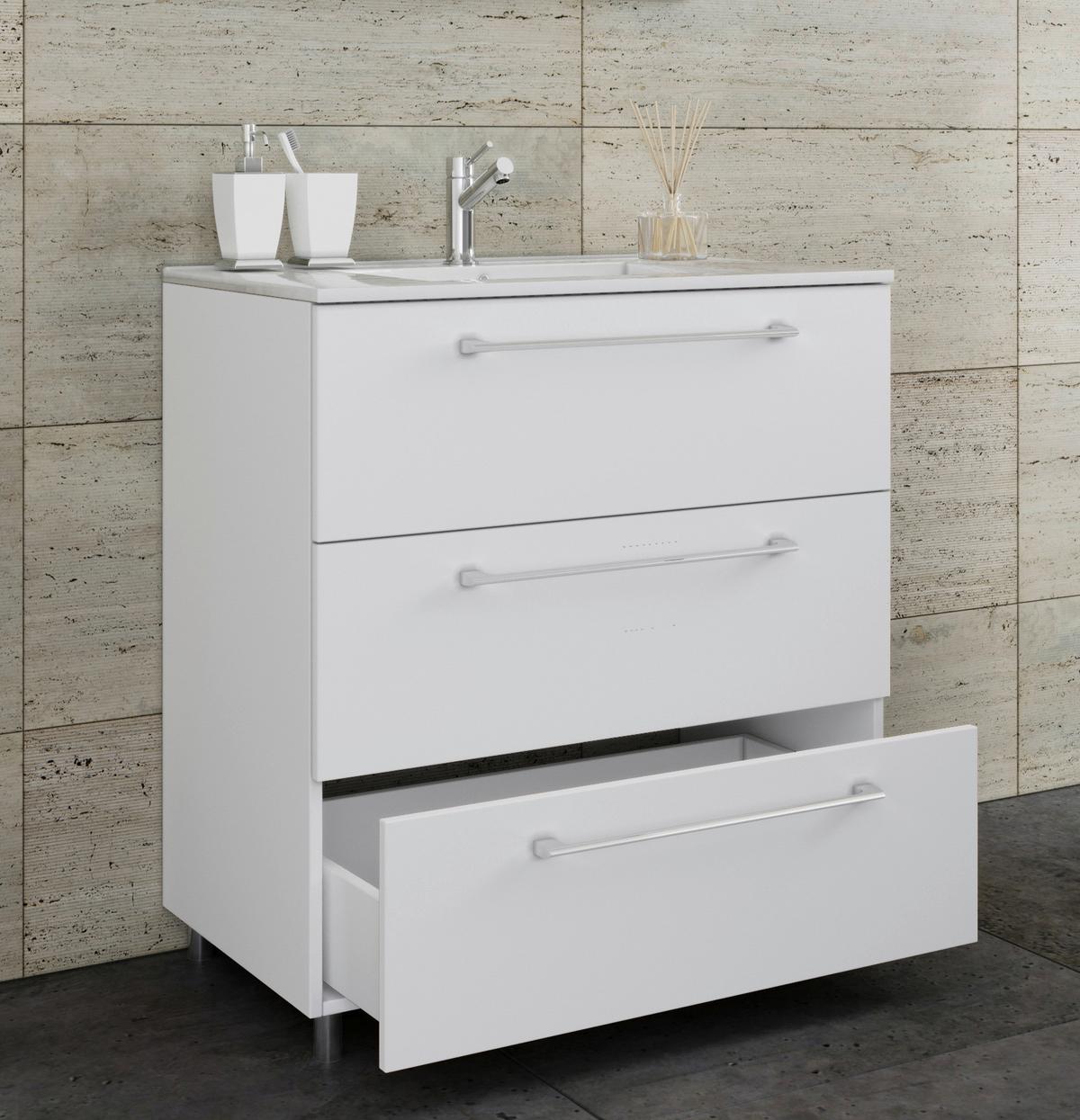 Waschtischkombi Schubo Weiß B: 60 cm - Alufarben/Weiß, MODERN, Keramik/Holzwerkstoff (60cm) - MID.YOU