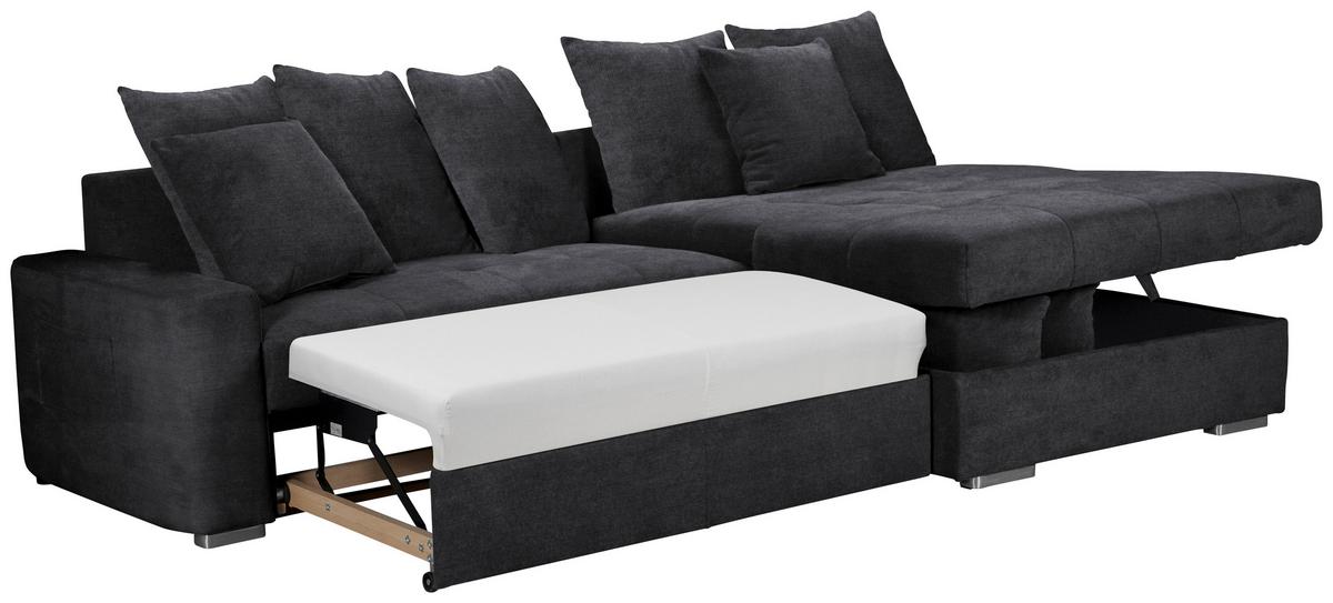Ecksofa mit Schlaffunktion Salvador + Bettkasten Schwarz - Wengefarben/Silberfarben, MODERN, Holz/Textil (293/164cm) - MID.YOU