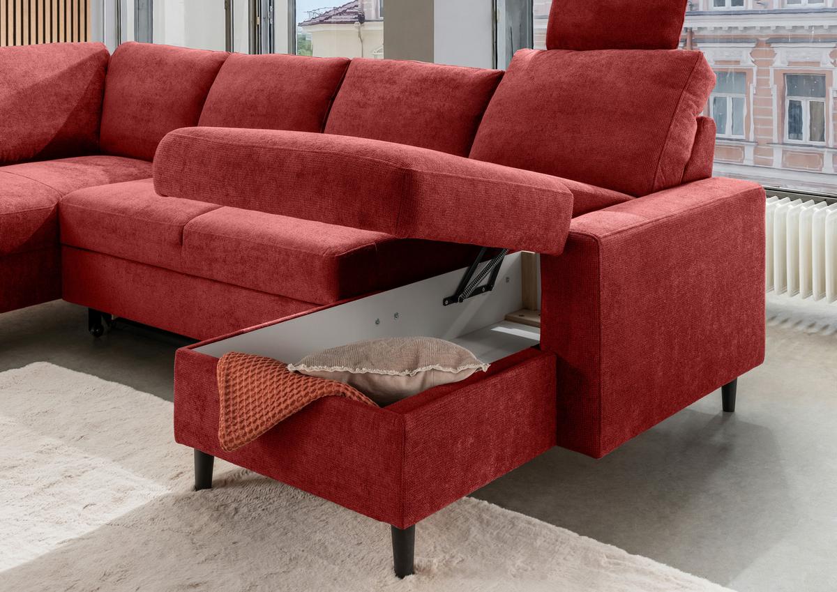 Wohnlandschaft Passione Rot U: 200x305x153 cm - Rot/Schwarz, MODERN, Textil (200/305/153cm) - Livetastic