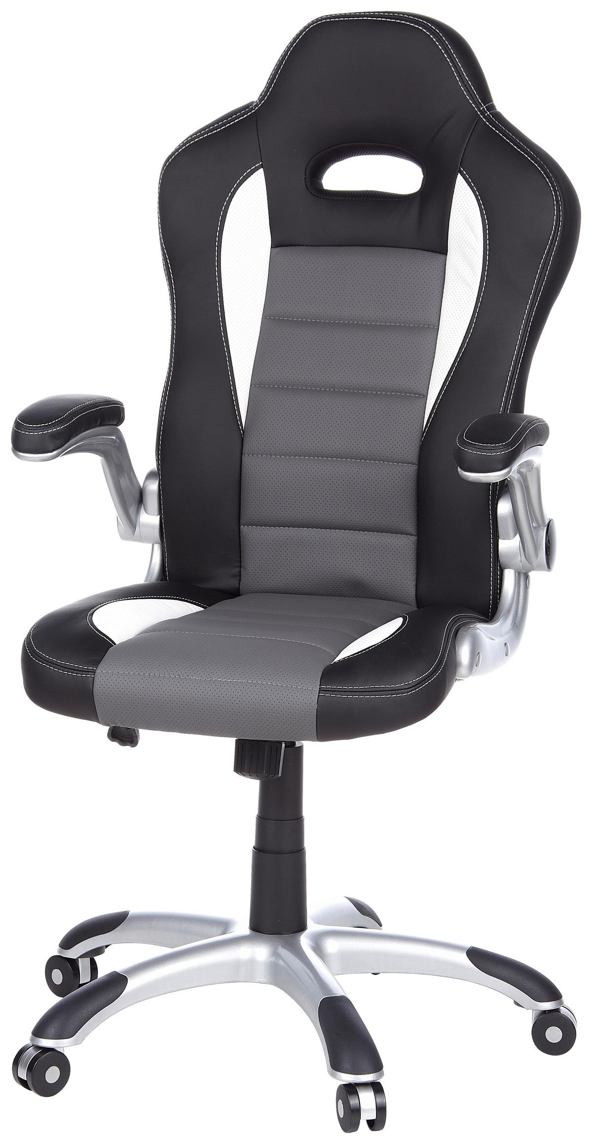 Gamingstuhl Game Sport Grau/schwarz/weiß - Silberfarben/Schwarz, MODERN, Kunststoff/Textil (64/118/57cm) - MID.YOU