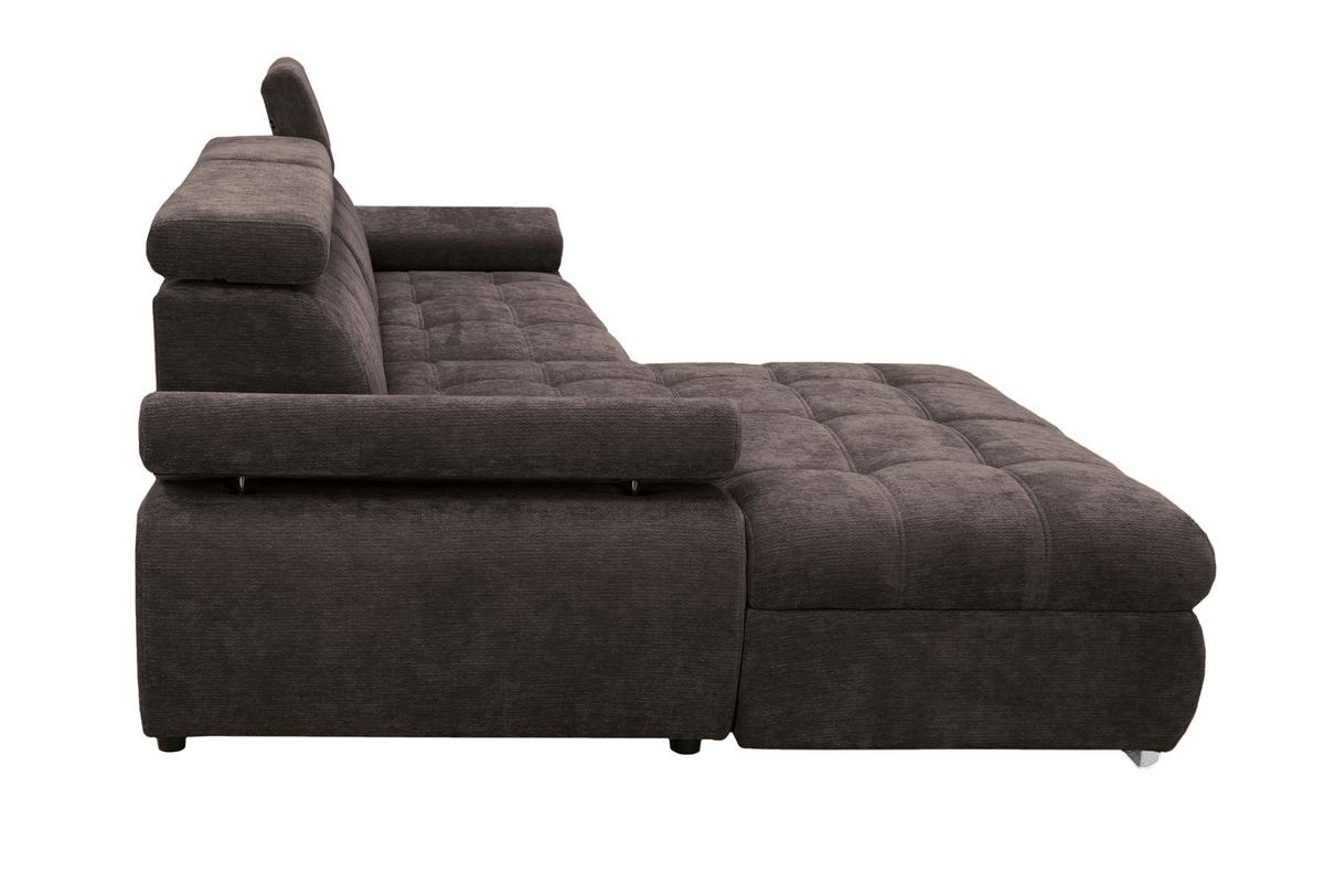 Rohová sedačka VEGAS, levá, tmavě hnědá žinylka - tmavě hnědá/barvy stříbra, Design, dřevo/textil (173/294cm)