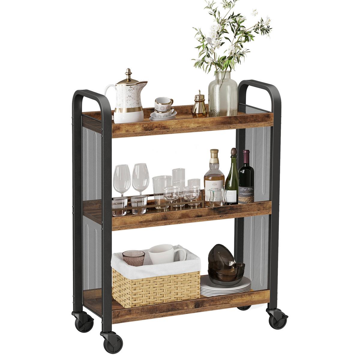 Allzweckwagen Vasagle 3 Fächer, Braun, Schwarz - Schwarz/Braun, Trend, Holzwerkstoff/Metall (66/85/26cm) - Boxxx