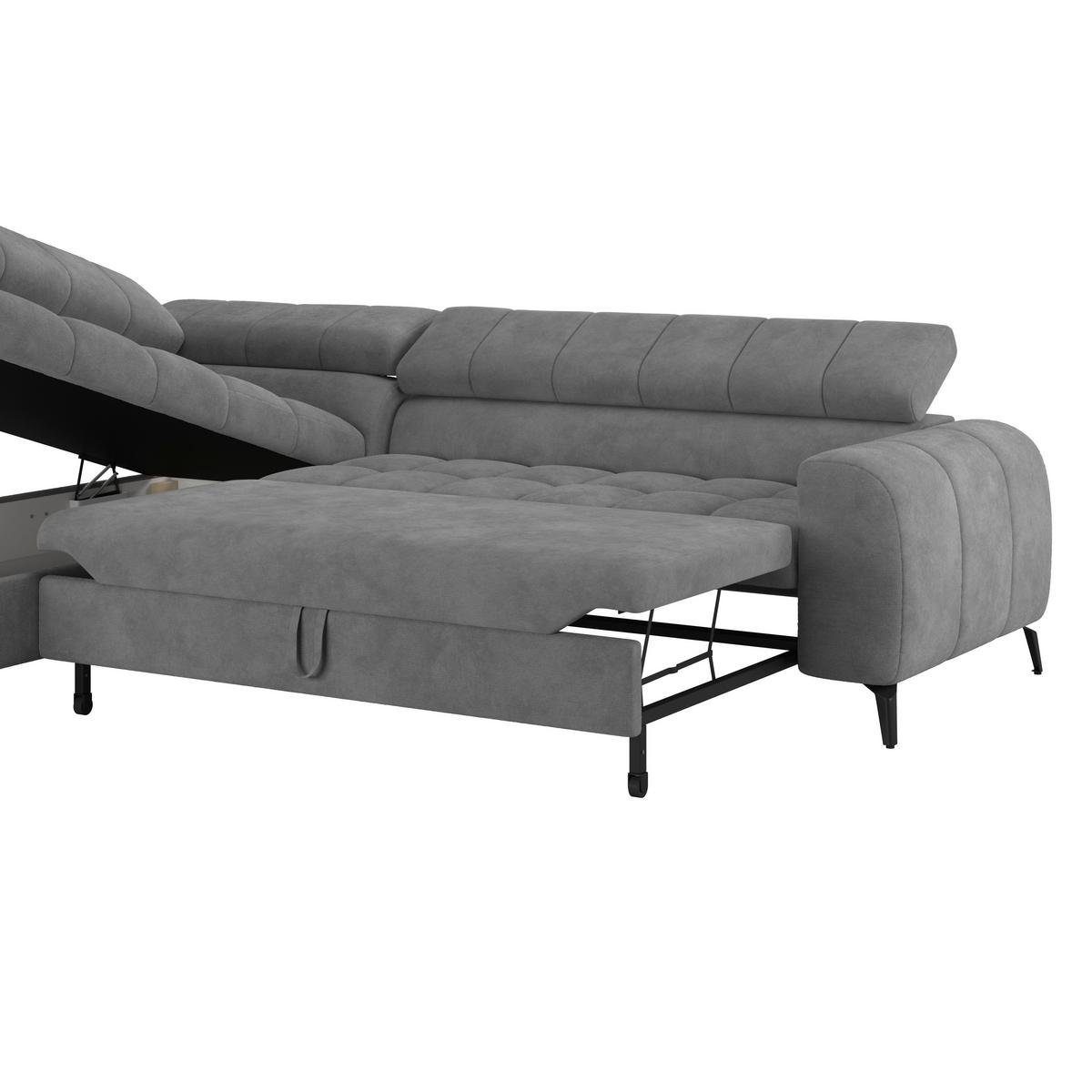 Ecksofa mit Schlaffunktion & Bettkasten Volf Graublau - Graublau/Schwarz, Trend, Kunststoff/Textil (203/261cm)
