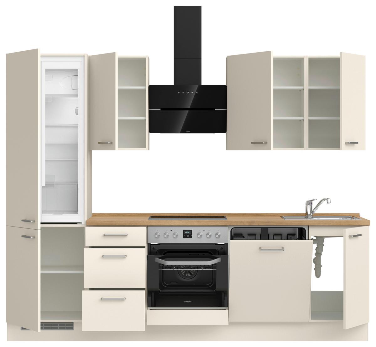 Kuchyňská linka 270 cm, magnóliová supermatná - barvy dubu/magnolie, Moderní, kov/kompozitní dřevo (270cm) - Nobilia